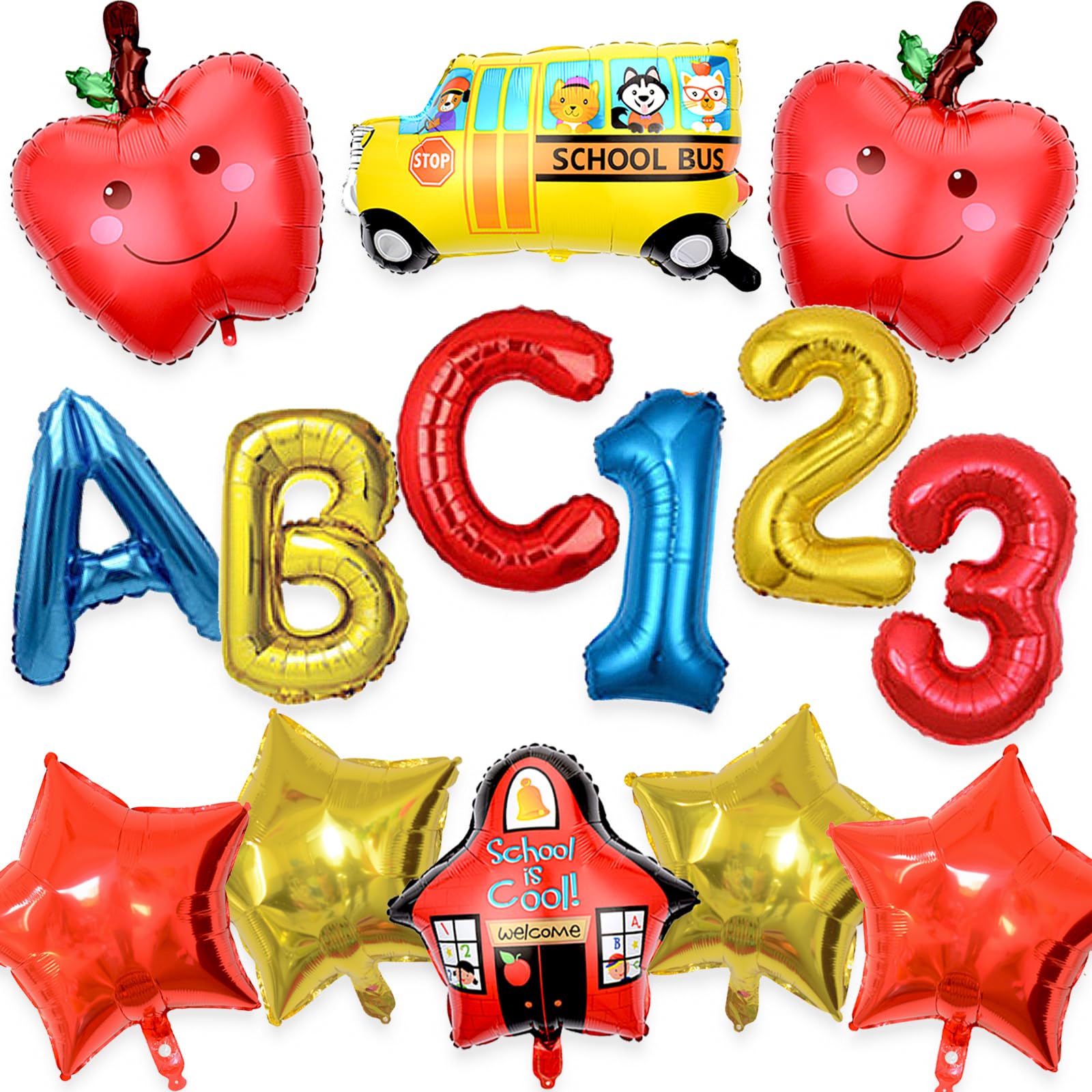NBjiuyin 14 Pcs Foil Back to School Balloons Kit First Day of School Decorations Balloon Banner Garland Colorful Foil Balloons for School & Teacher Party Supplies