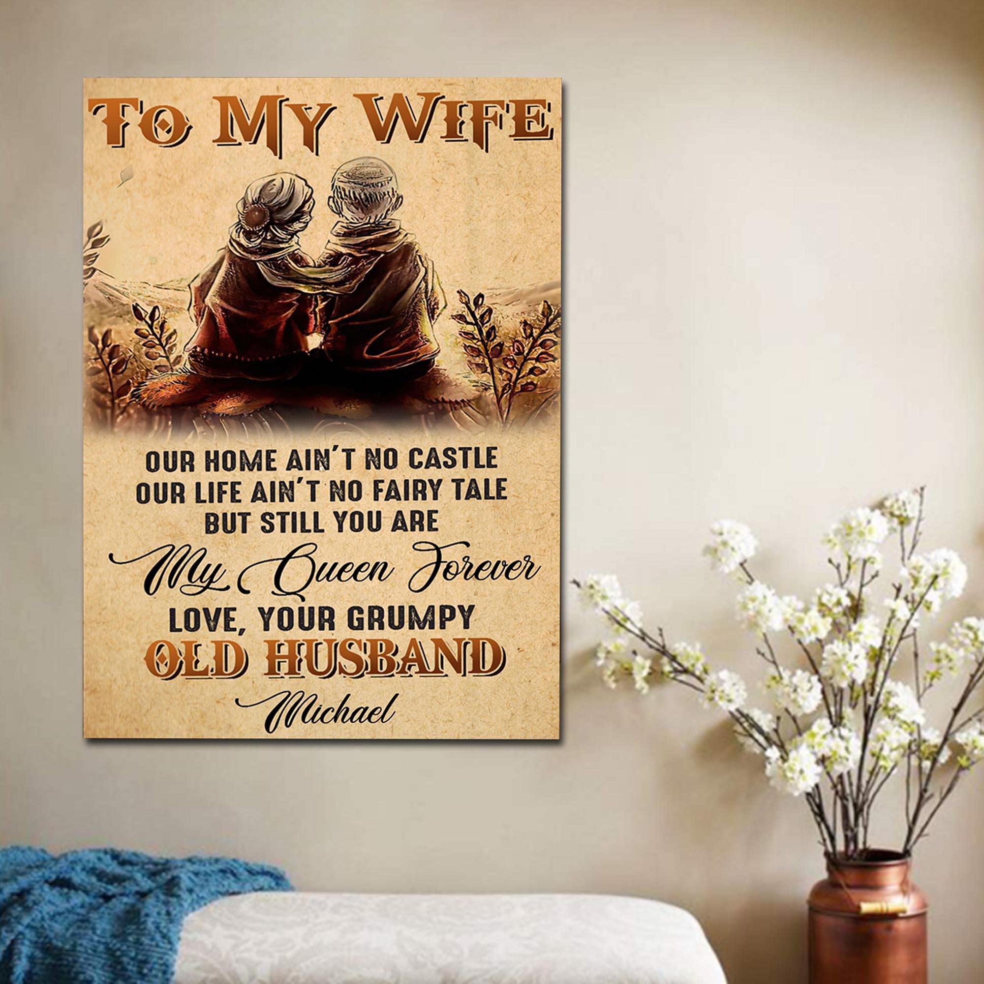 Custom to My Wife Our Home Ain't No Castle Gift for Wife Husband and Wife Family Home Decor Wall Art Poster Cute Sign Wall Decor Metal Sign Poster 8X12 Inches