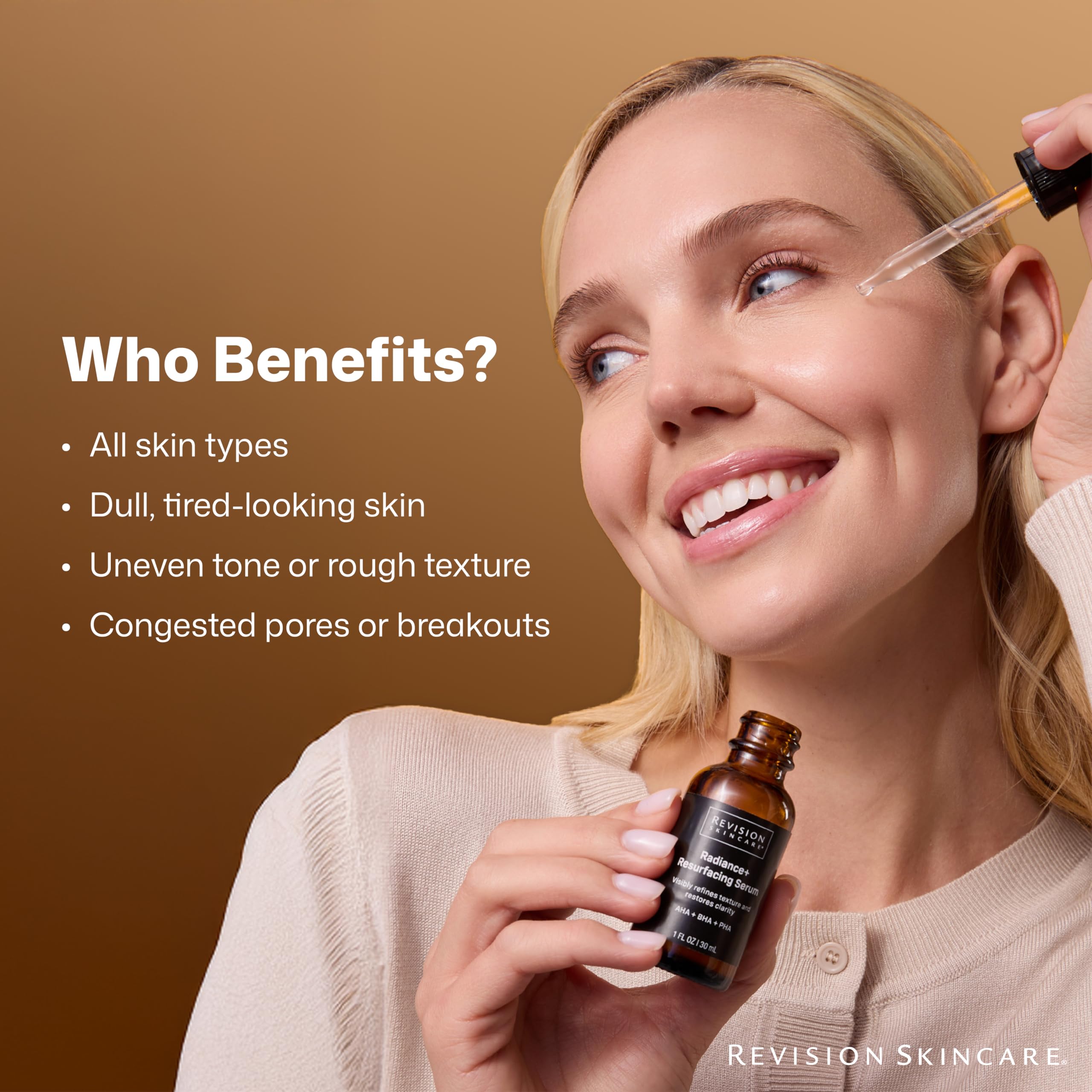 Revison Skincare Radiance+ Resurfacing Serum, Overnight AHA+BHA+PHA Exfoliating Serum with Glycolic Acid & Salicylic Acid | Smooths Uneven Texture, Clears Pores & Brightens Dull Skin