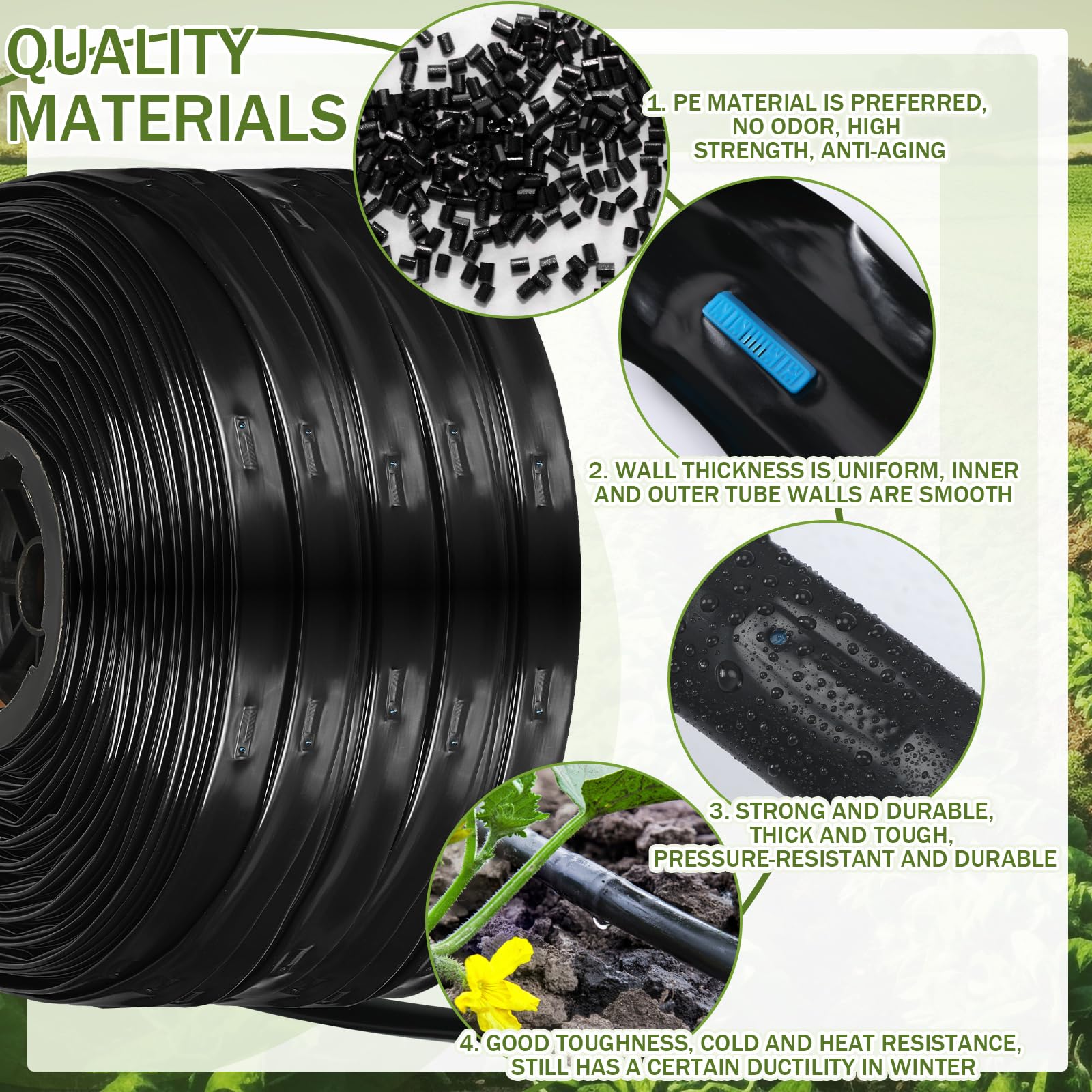 Kit de riego de cinta de goteo de 500 pies y 5/8 pulgadas, cinta de goteo de 8 mil 8 pulgadas, manguera de espaciado, sistema de tubería de riego de jardín, equipo de riego automático para