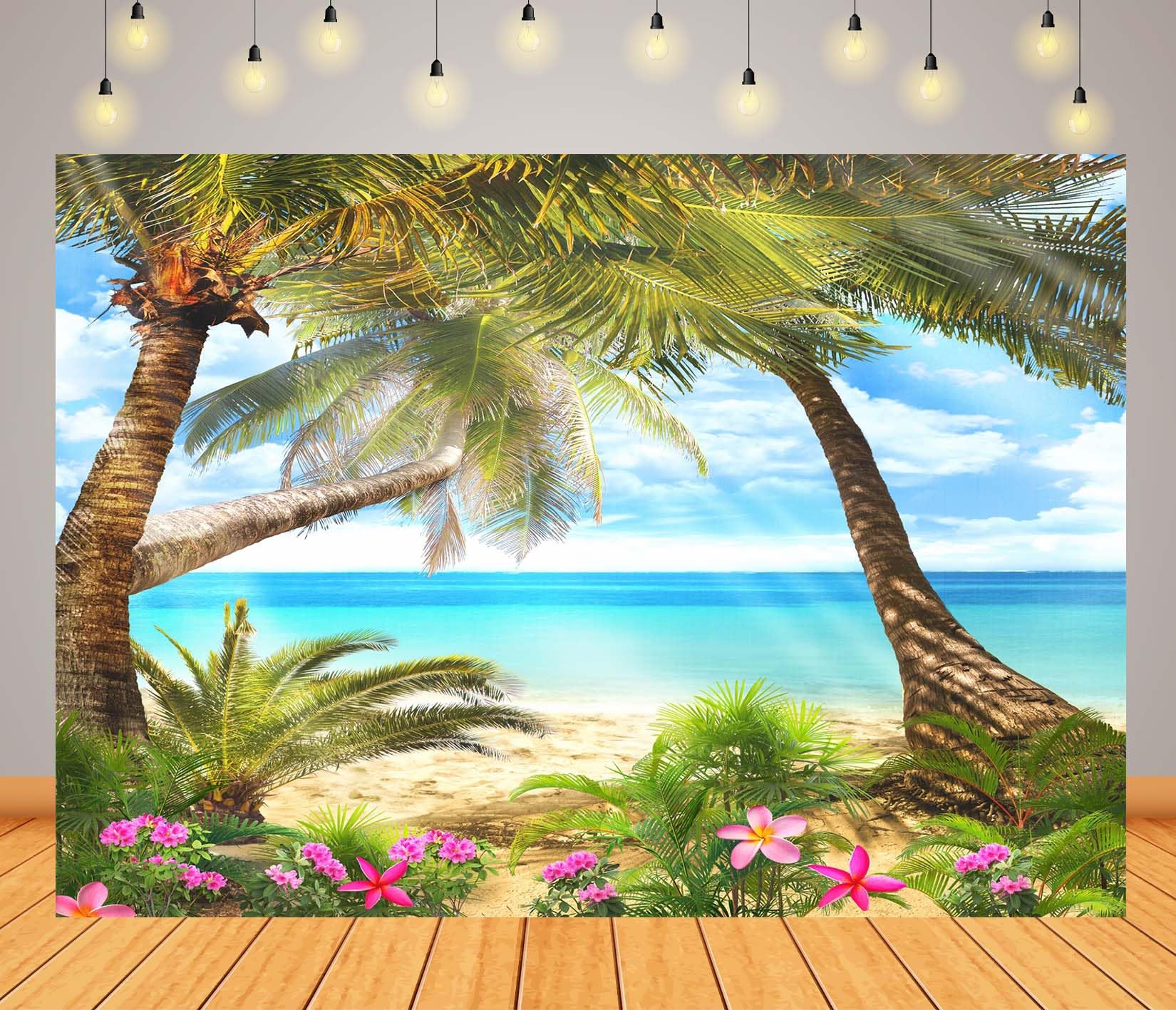 20x10FT (6x3m) Spiaggia Tropicale Palme E Fiori Sfondo Fotografico