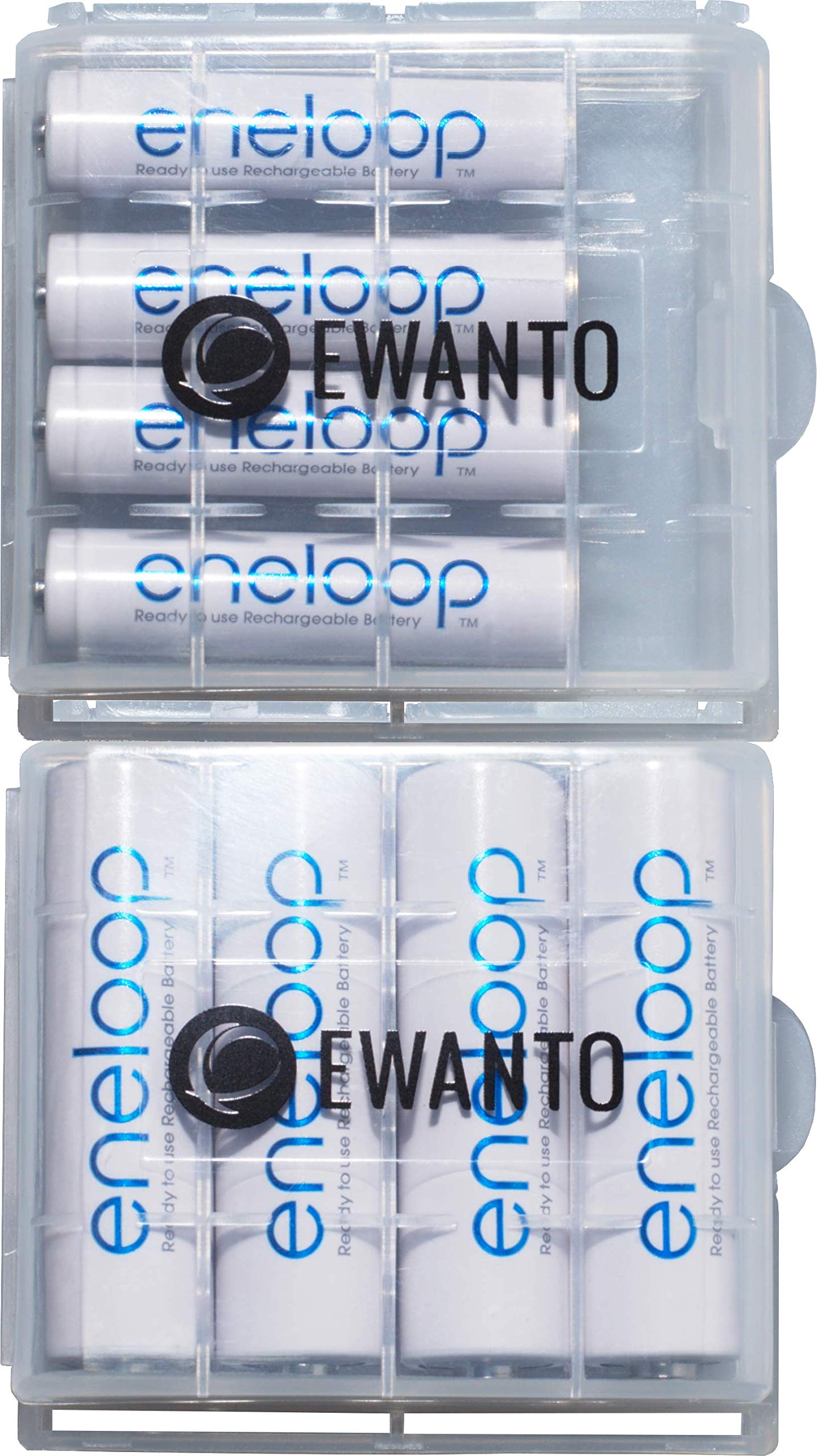 1000 x EWANTO pudełko na baterie/pudełko na baterie do przechowywania 4 szt. Mignon (AA) lub Micro (AAA) baterie i baterie przezroczyste z logo