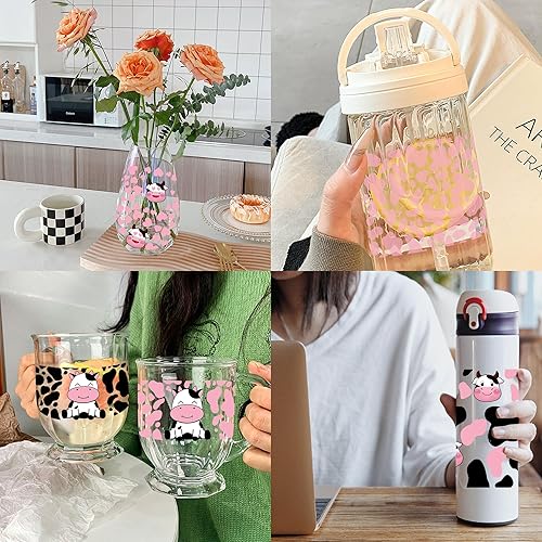 Miniatura 5 de David Angie Adhesivo de transferencia, 9 hojas con temática de vaca, impermeable, UV DTF, calcomanías de transferencia de papel de transferencia de