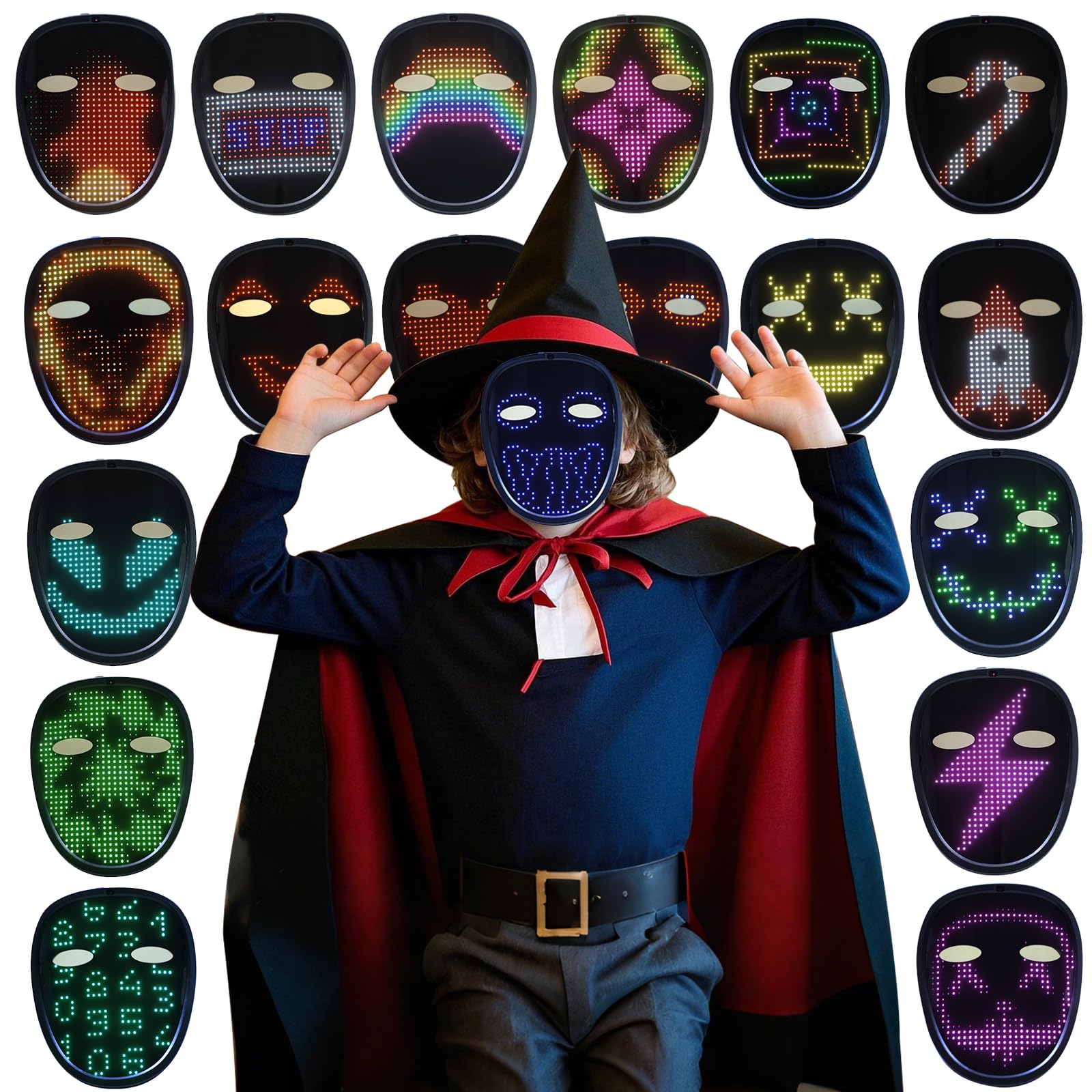 LED Mask with Gesture Control, Perfect for Party Cosplay Party, Masquerade Balls, Holiday Dress-Up, and Atmosphere Adjustment.