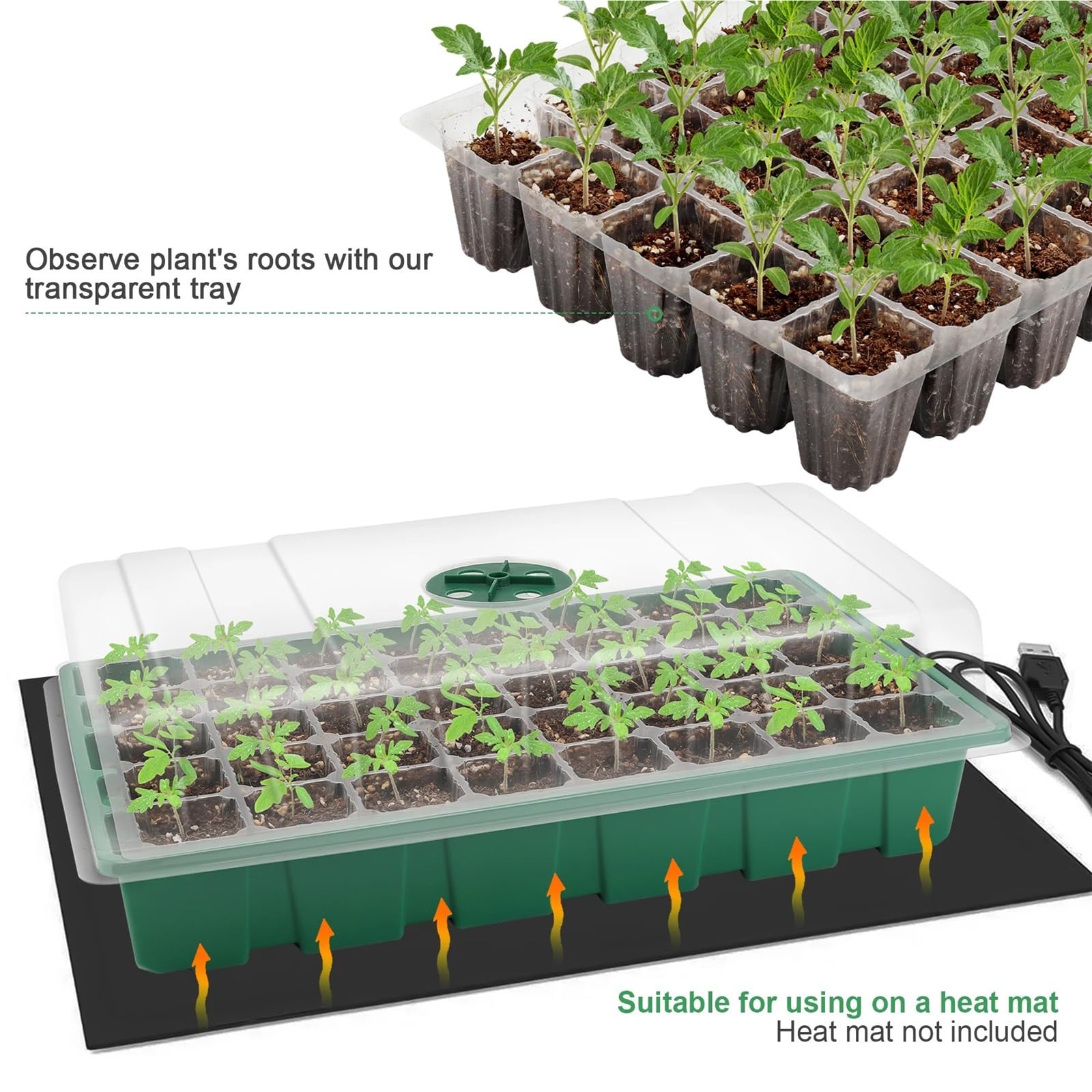 Semillero Bandeja de Semillas 3 uds., 40 Agujeros, propagador células, Crecimiento espesante, Inicio plántulas con Cubierta Transparente, Invernadero y Gar para Plantas