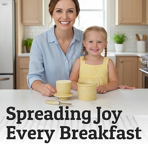 Miniatura 8 de PriorityChef - Mantequera con tapa con línea de agua, plato de mantequilla francesa de cerámica para dejar en la encimera, color caqui