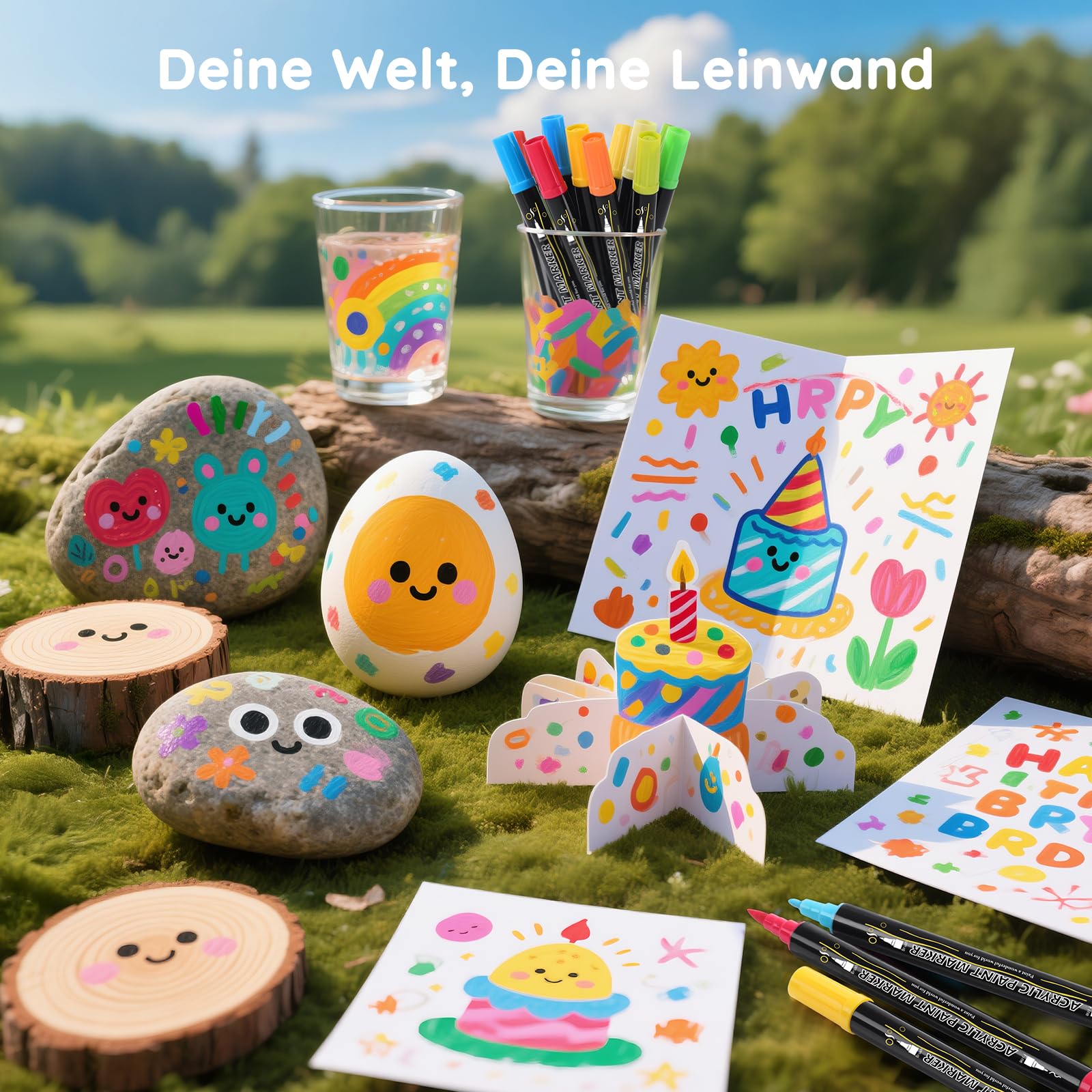 Tongfushop 144 Farben Acrylstifte Set, Doppelspitze Acrylstifte für Steine Wasserfest, Schnelltrocknende Steine Bemalen Acrylic Marker für Glas, Holz, Keramik, Leinwand, Basteln Ostern, Weihnachten.