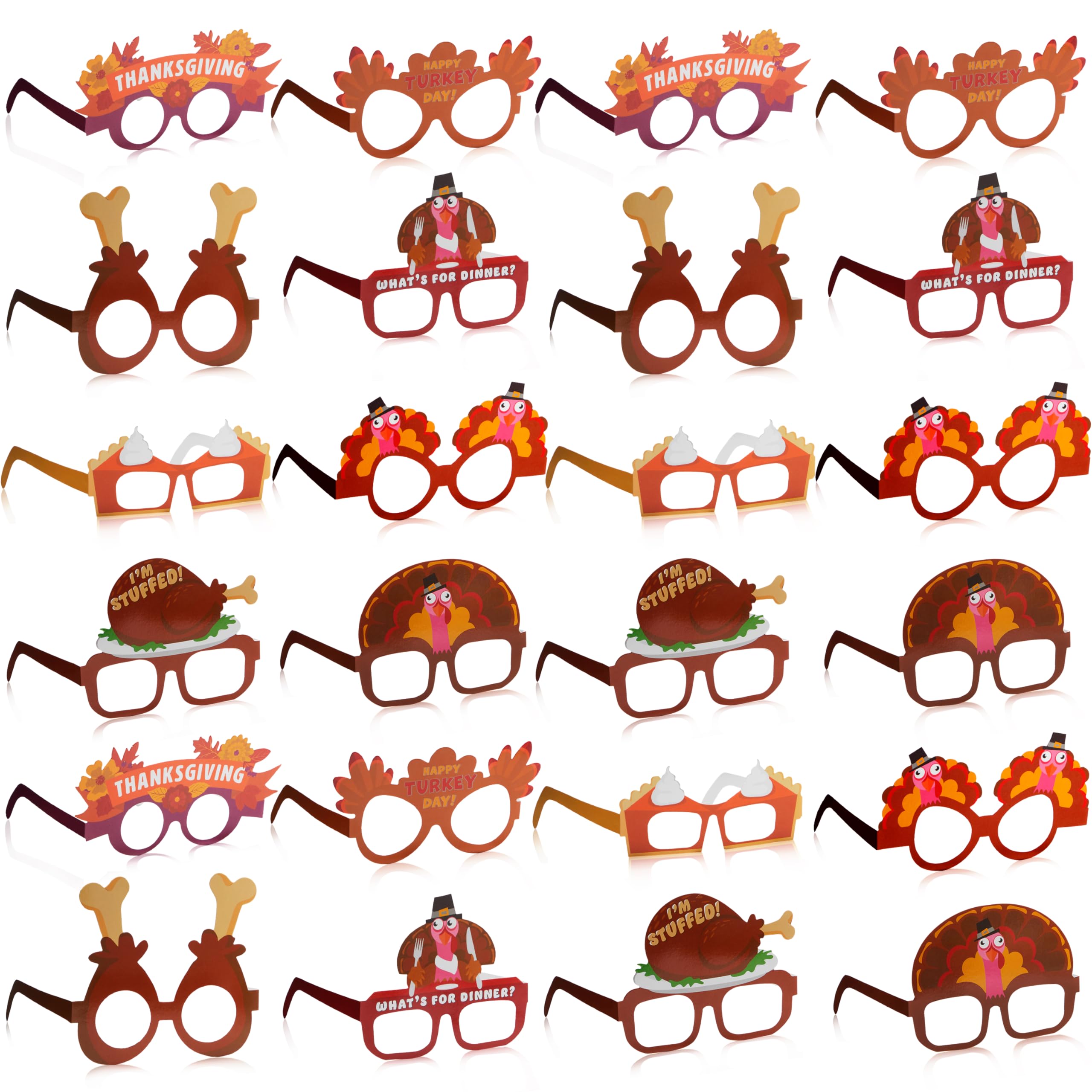 JOYIN 24 Pcs Thanksgiving Turkey Eyeglasses, Turkey Eyewear Frame Pumpkin Maple Leaves Photo Props for Kids Thanksgiving Harvest Party Decoration and