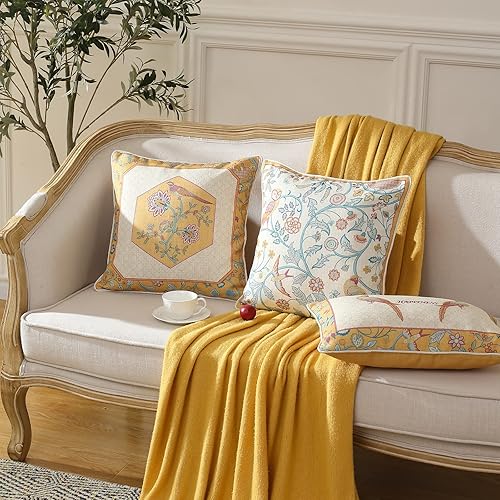 Miniatura 9 de patdrea Design - Juego de 4 fundas de almohada de lino amarillo, fundas de almohada cuadradas francesas redondas lumbares, fundas de almohada suaves