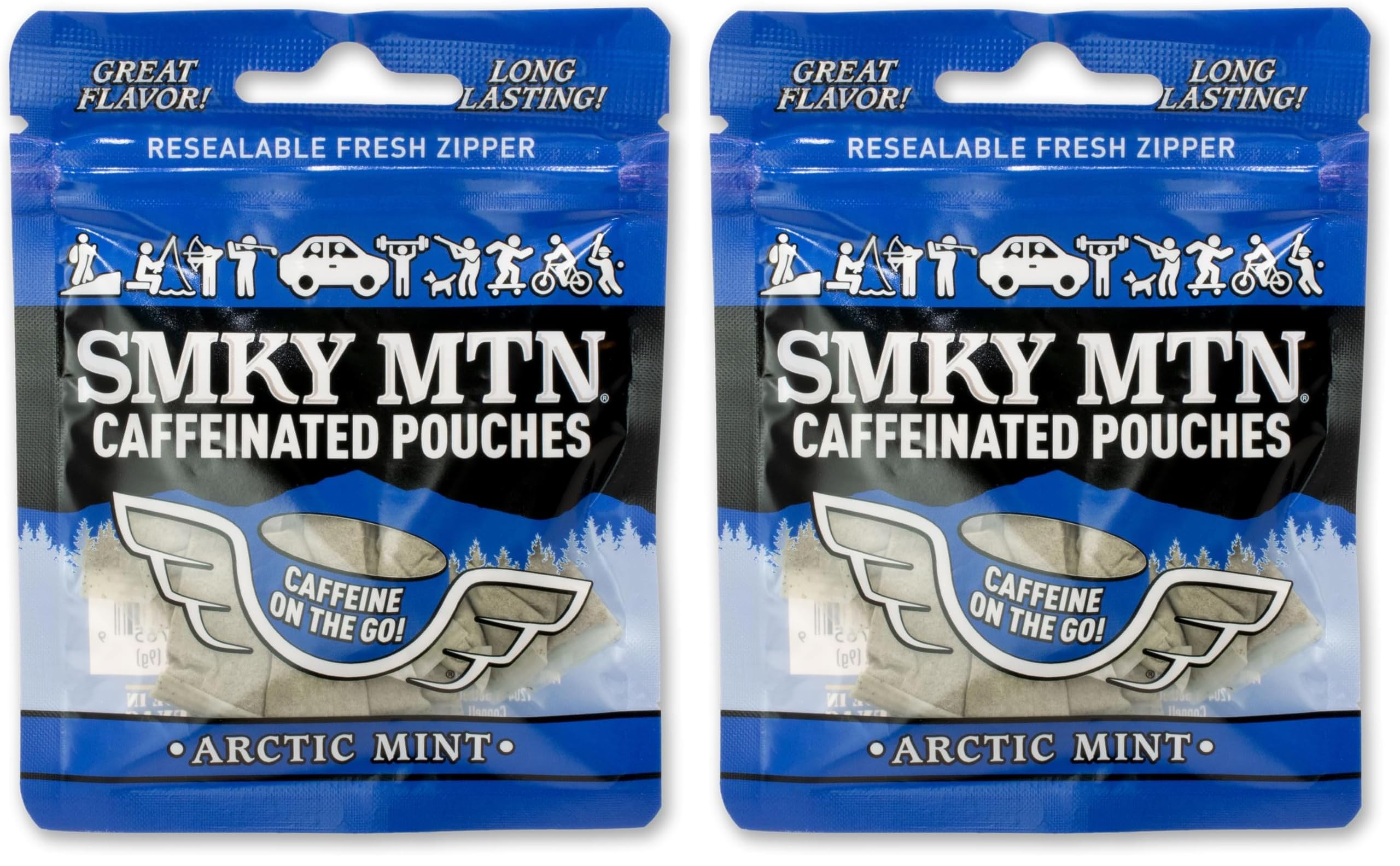 SMOKEY MOUNTAIN Caffeinated Pouches - Arctic Mint - Tobacco Free and Nicotine Free - 15 Pouches Per Pack - 2 Pack