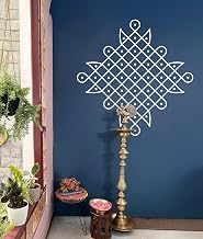 WallDesign Diamond Pattern Kolam Wall Sticker - Geometric Design for Living Room Decor - 32x32 Inch - White