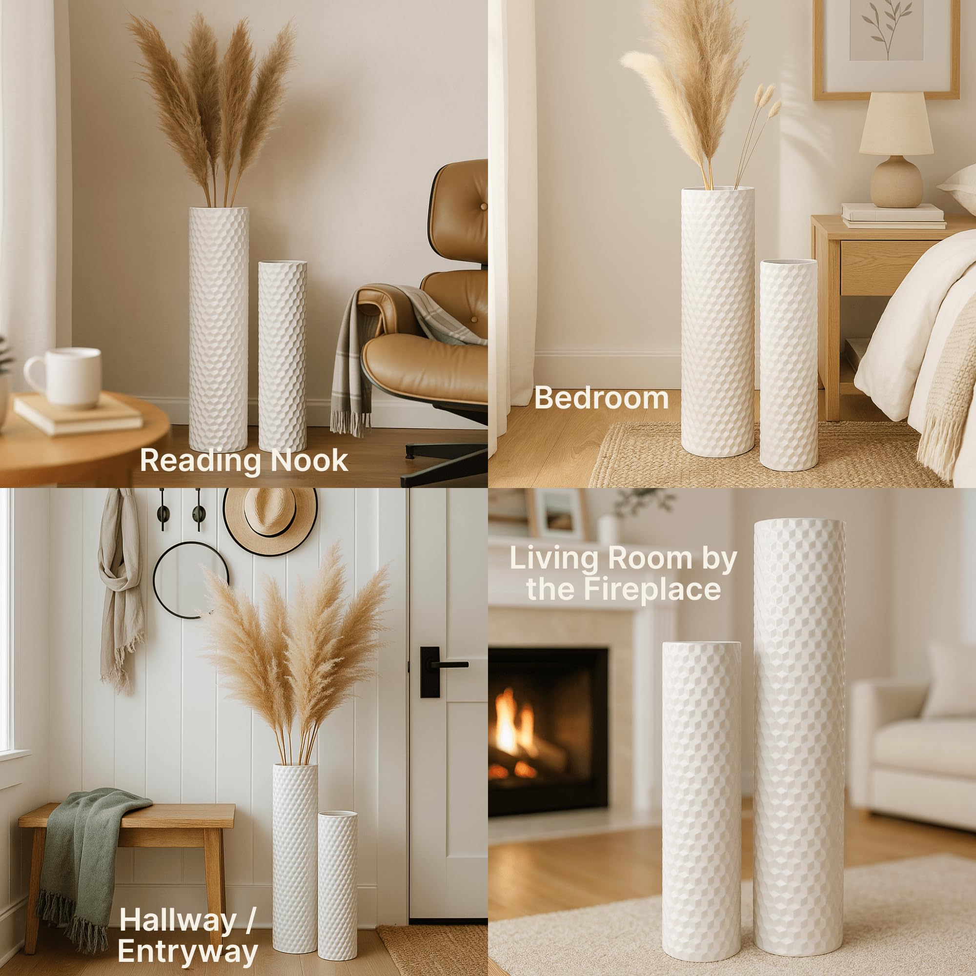 Leewadee Set di 2 Grandi Vasi da Terra Metallo per Pampas | 2 Vasi Deco per il Soggiorno, in coppia accanto a camino & TV per Pampas & rami. Infrangibile, senza schegge