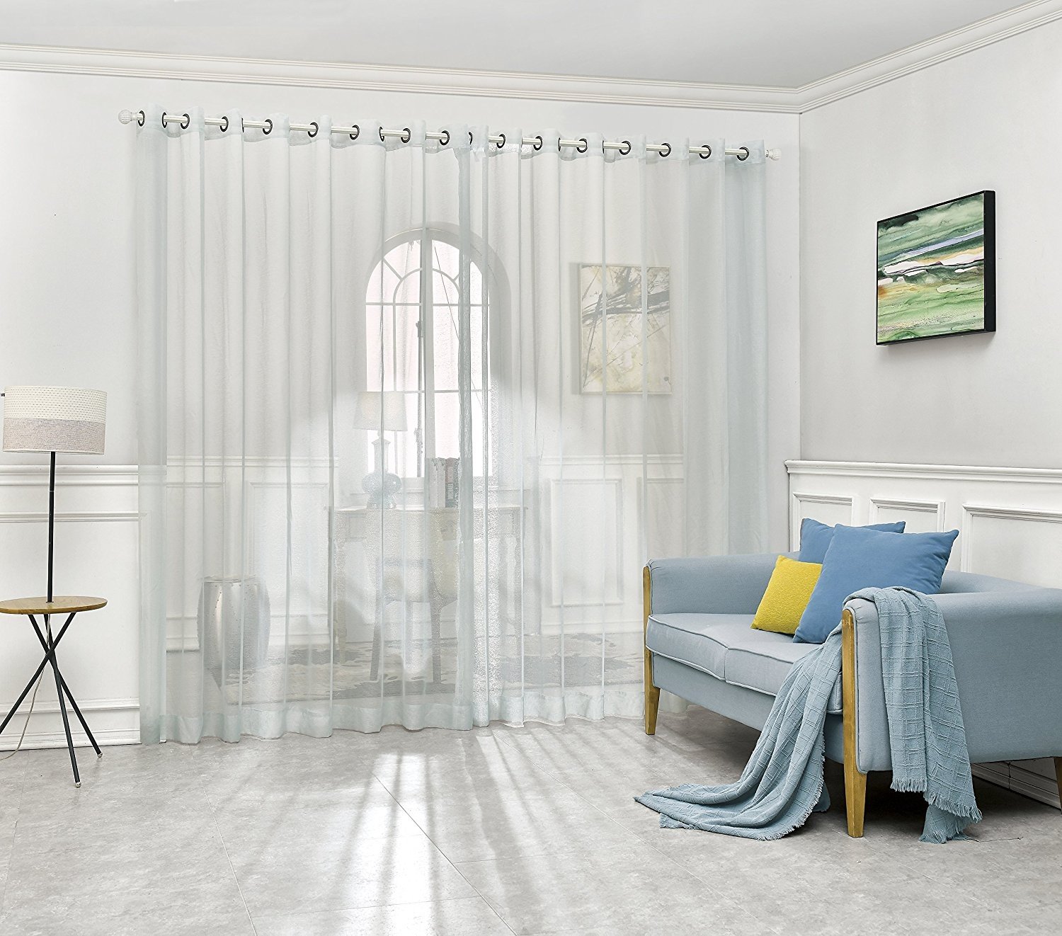 LinenZone Extra Large Sheer Room Divider Curtains. Pair of 2 Faux Linen Grey Silver Backdrop Curtain Panels for Extra Wide Windows, Bay Windows, or
