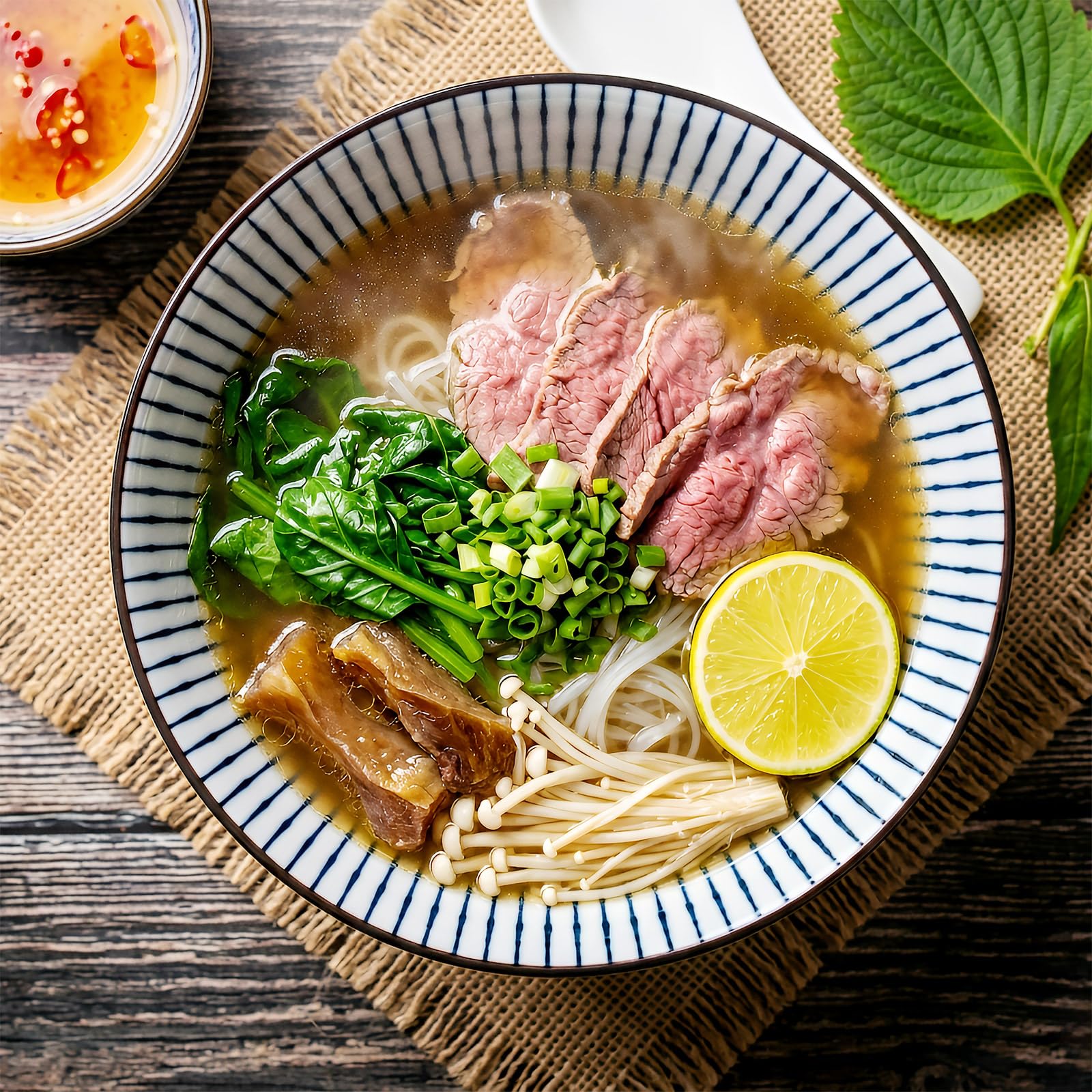 QINLANG Grote soepkom, Pho Bowls, Japanse Ramen Bowls Set van 3, 20 cm blauw en wit porselein grote kommen om te eten - 3 mengpatronen