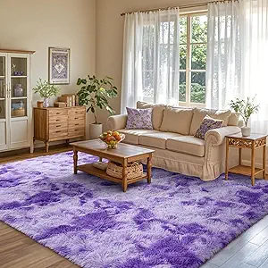6x9 Purple White Rug Fluffy Living Room Rugs Girls,Plush Soft Fuzzy Area Carpet Non Slip for Bedroom Nursery Kids Girlie Elegant Home Decor Aesthetic
