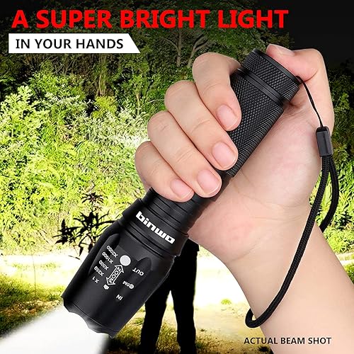 Miniatura 7 de Binwo - Linterna táctica LED, superbrillante, 2000 lúmenes, XML, T6, LED, portátil, resistente al agua, linterna con 5 modos de luz, 2 unidades