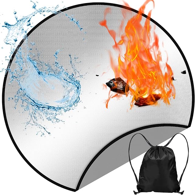 Fire Pit Mat For Decking, YMWVH 36Inch Fire Mat for Small BBQ, 4 Layer & Round Heat Resistant Mat for Fire Pit,BBQ Fireproof Mat, Heatproof & Water Resistant, Easy to Clean