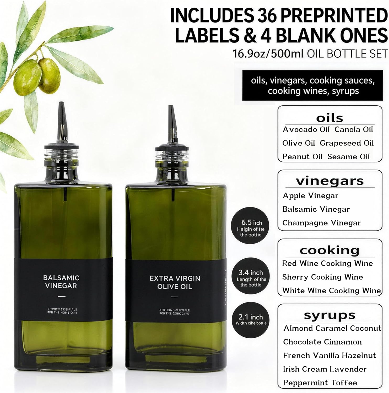 2-in-1 Oil Dispenser & Sprayer 2-Pack, Dark Glass Olive Oil Bottle with Stainless Steel Pourer, Oil Container, Oil & Vinegar Set, Light-Blocking Kitchen Countertop Accessory (Green)