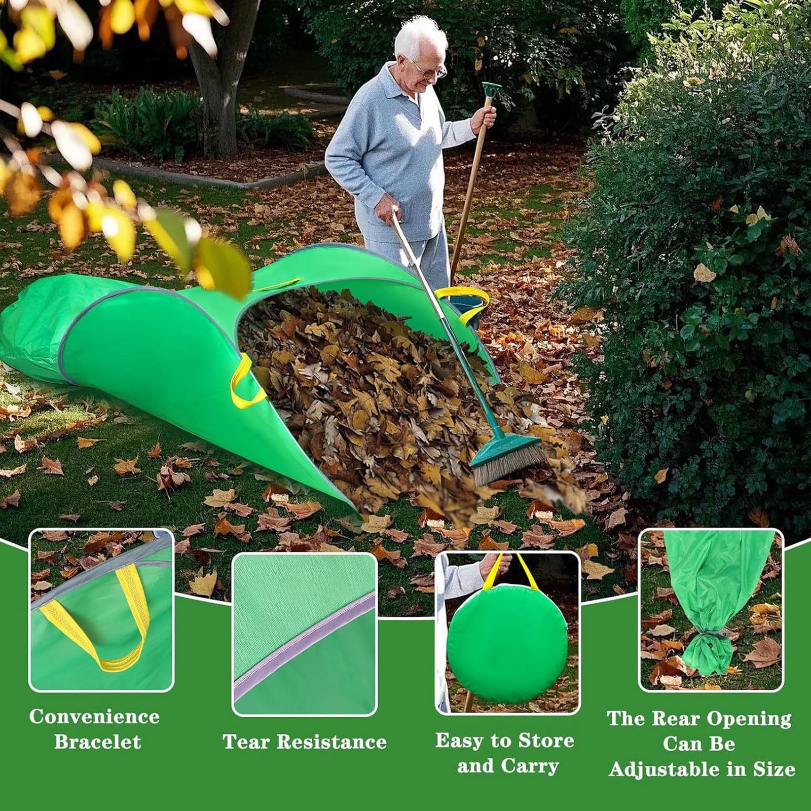 Bolsa de Recogida de Hojas caídas 70 galones,Bolsas de jardín Reutilizables,Plegables,con Asas,Gran Capacidad,Resistente a Los Rayos UV,Robusto,Resistentes al Agua,para césped,Hojas