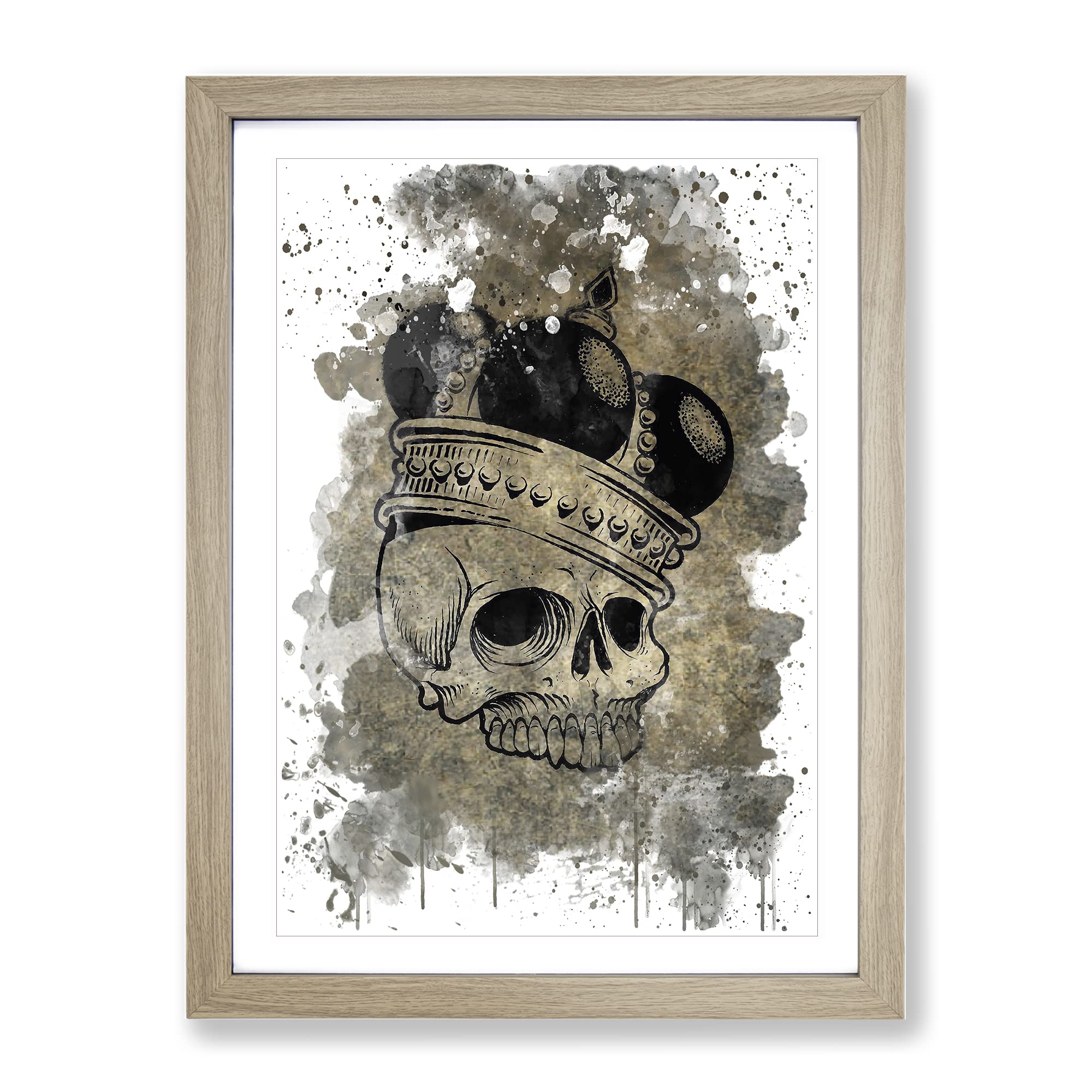 Skull With A Crown V3 Modern Framed Wall Art Print, Ready to Hang Picture for Living Room Bedroom Home Office Décor