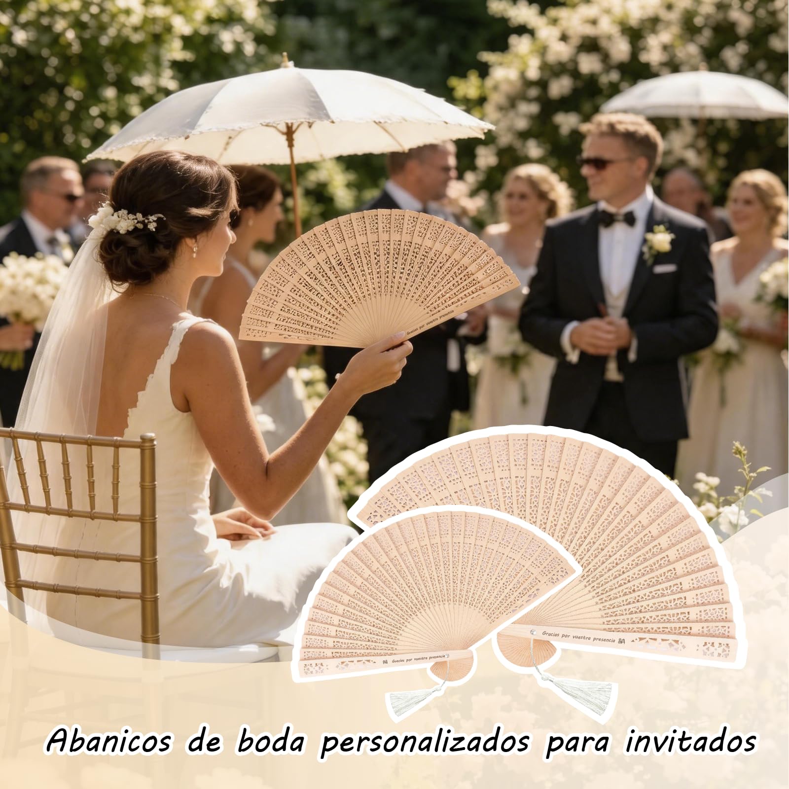 Abanicos Personalizados para Boda y Abanico Personalizado de Madera | Abanicos Plegables con Bolsas de Organza, Regalos Boda para Invitados en Lote, Ideales para Baby Shower, Cumpleaños y Fiestas