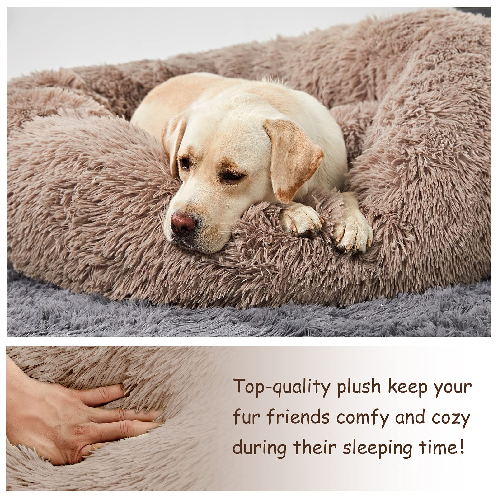 ANWA Panier Rond pour Chien, Moyen Lit de Donut Doux Coussin pour Moyen Chien ou Petit Chat, Panier Chameau Confortable de Taille Moyenne