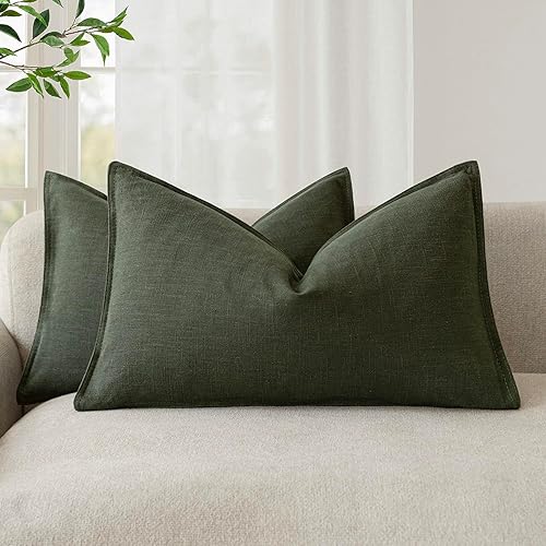 Miniatura 63 de Foindtower - Paquete de 2 fundas de cojín decorativas de lino unicolor, funda de cojín de acento suave, estilo bohemio, rústico y neutral