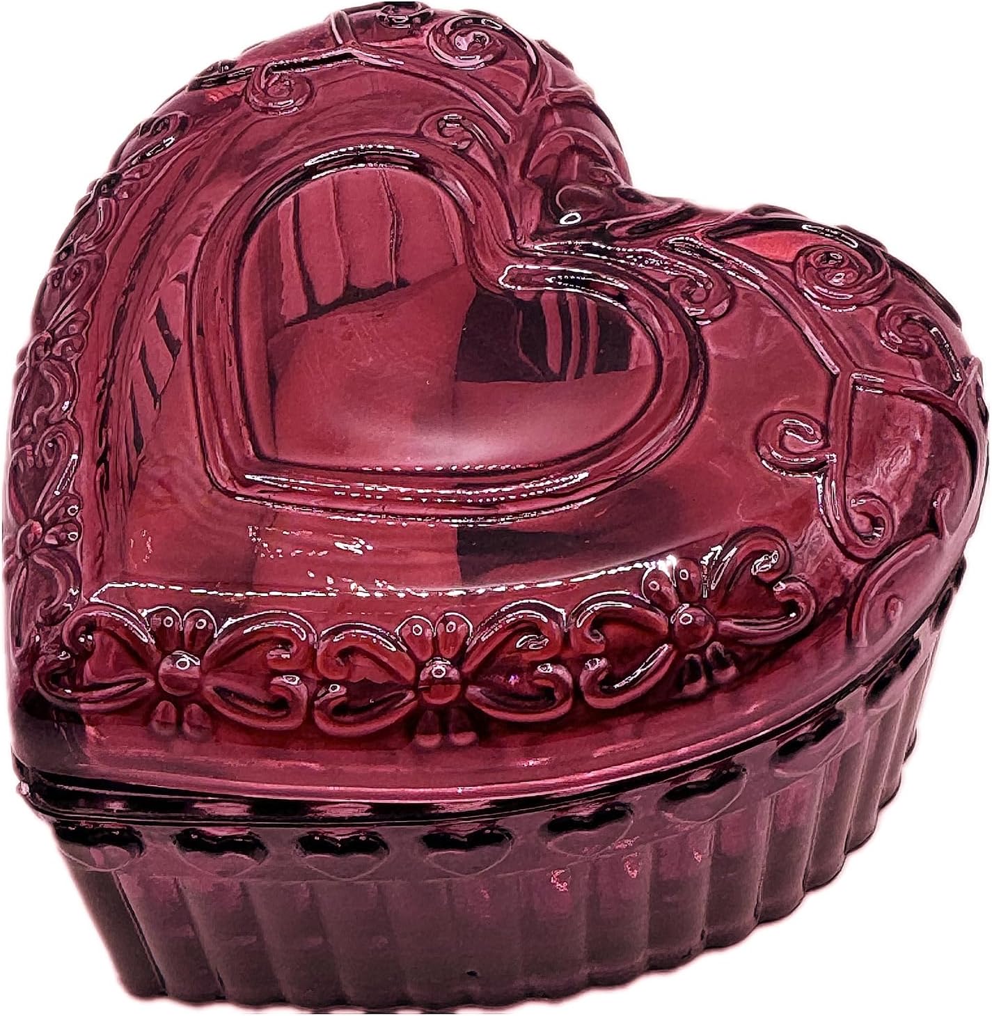 Vintage Glass Jewelry Box - Heart Shaped Display Box for Storage Ring Earring Trinket Jewelry, Cute Room Decor for Girl Women U2-GRB003-Red - Image 7