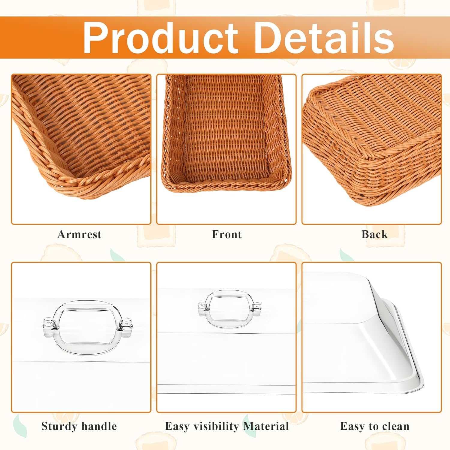 SHENLIU 2 Pack Wicker Large Bread Basket With Acrylic Lid, 13.78x9.84'' Woven Tabletop Food Serving Basket Dust-proof Imitation Rattan Fruit Baskets for Serving Vegetable Restaurant Display Party