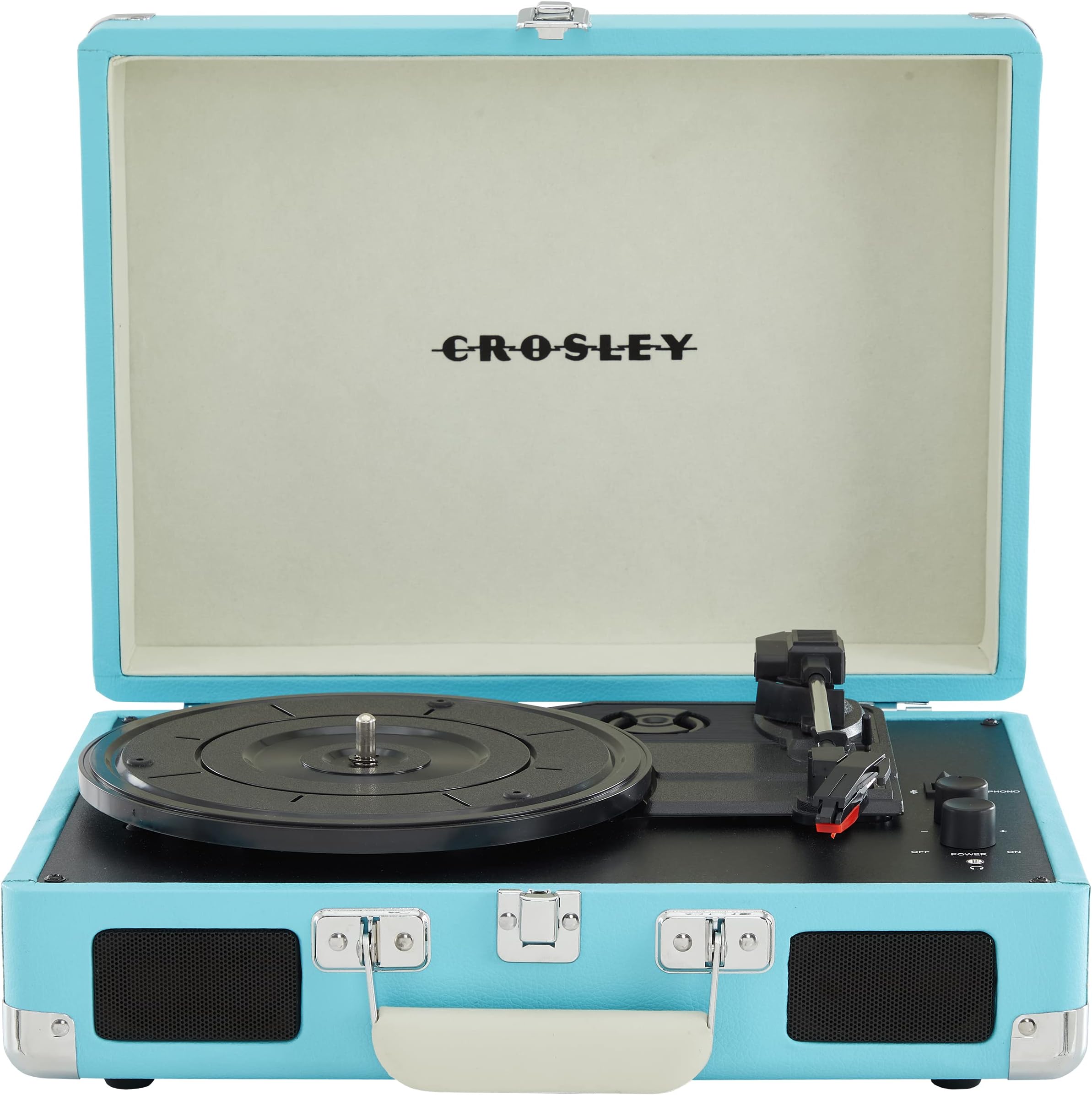 Crosley CR8005F-TU Cruiser Plus Vintage 3-Speed Bluetooth in/Out Suitcase Turntable, Turquoise/White