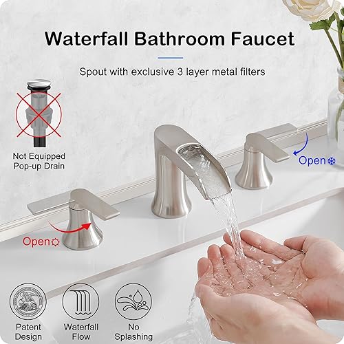 Miniatura 8 de Grifo cascada de latón para lavabo de baño de 3 agujeros, grifo de bronce aceitado para fregadero de baño, 2 asas, grifo de tocador generalizado de