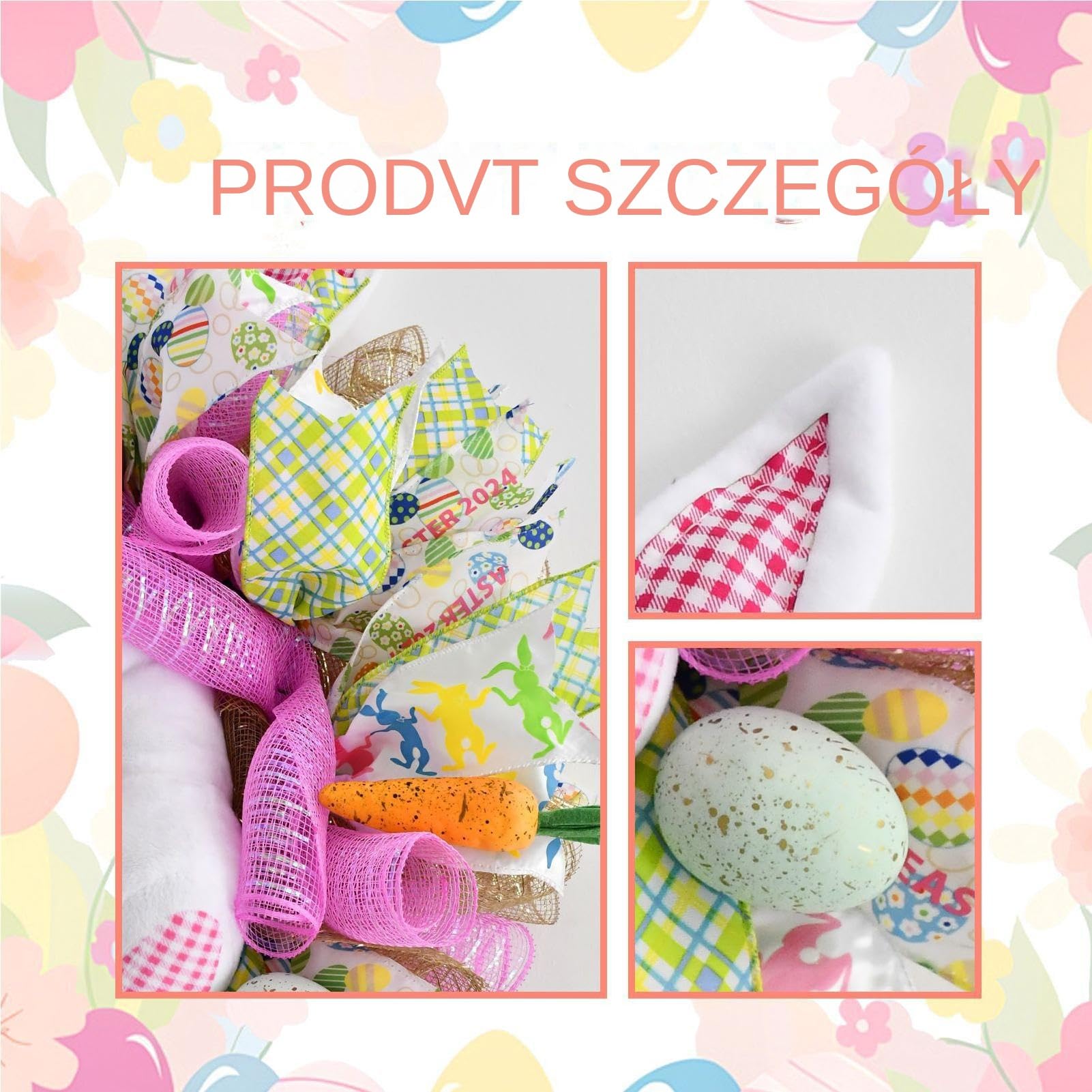 Wieniec Wielkanocny Na Drzwi Dekoracja Ścienna Na Święto Zajączka | Sztuczny Wieniec Wiosenny do Dekoracji Kominka, Kuchni, Salonu, Sypialni, Wejścia oraz na Spotkania