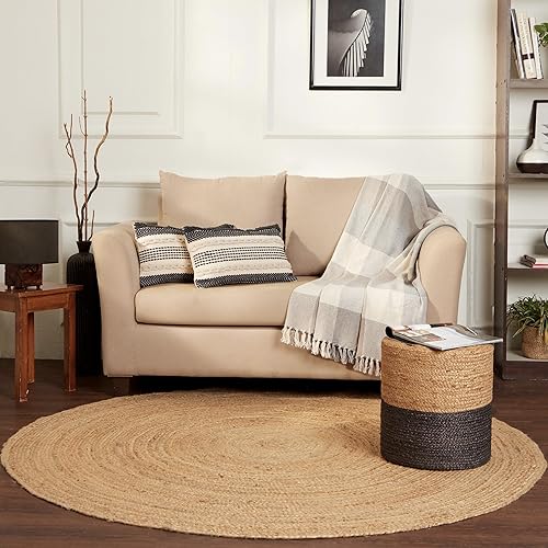 Miniatura 9 de REDEARTH Alfombra redonda tejida a mano trenzada 100 % yute natural, hecha a mano, reversible, bohemio, yute para dormitorio, cocina, sala de estar,