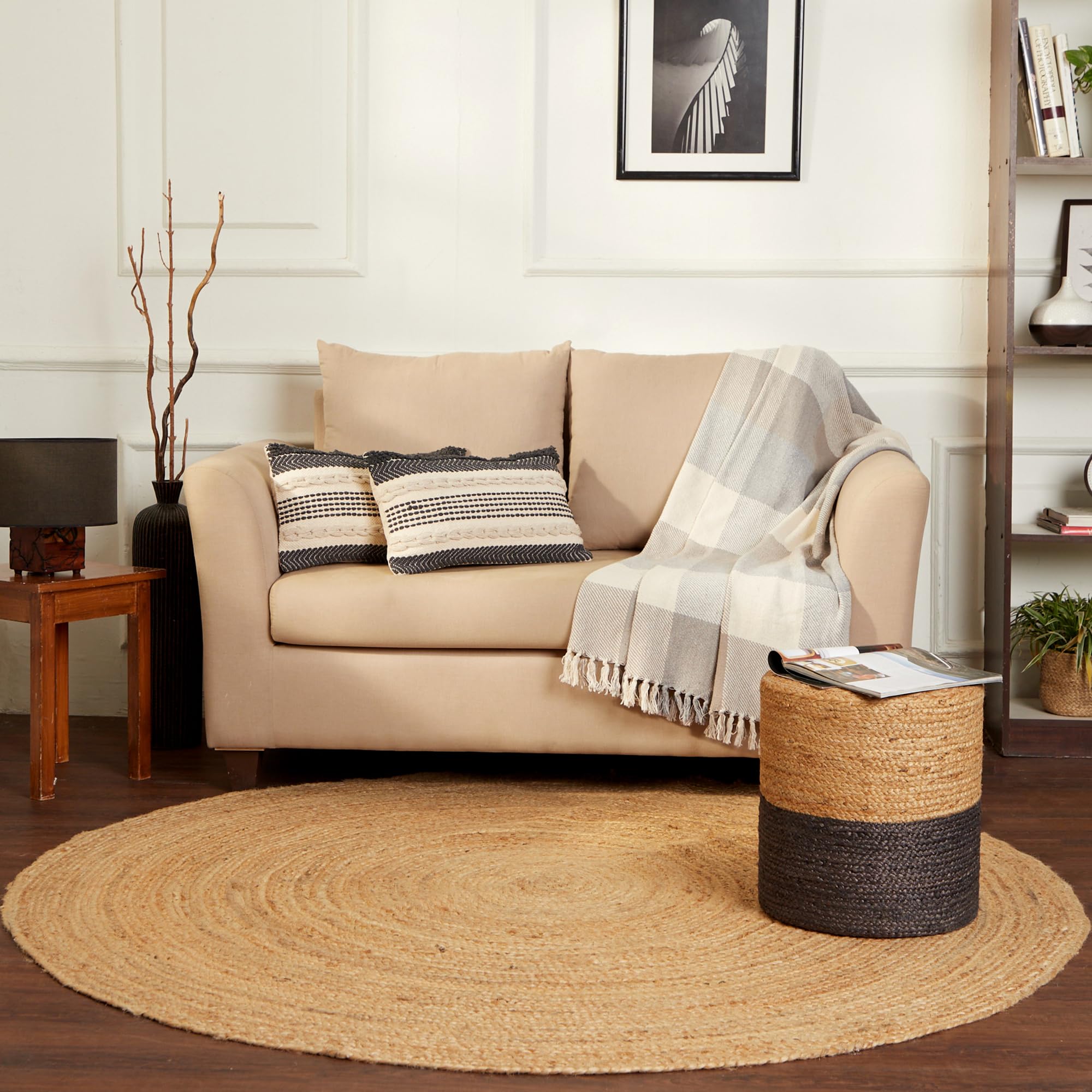 REDEARTH Round Area Rug - Hand Woven Braided 100% Natural Jute - Artisan Made Reversible Boho Jute Rugs for Bedroom - Kitchen - Living Room - Farmhouse - Aesthetic Home Decor (8' Feet - Natural)