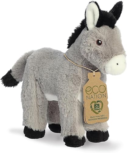 Aurora® Eco-Friendly Eco Nation™ - Animal de peluche ecológico, hecho con materiales reciclados, burro gris 11 pulgadas