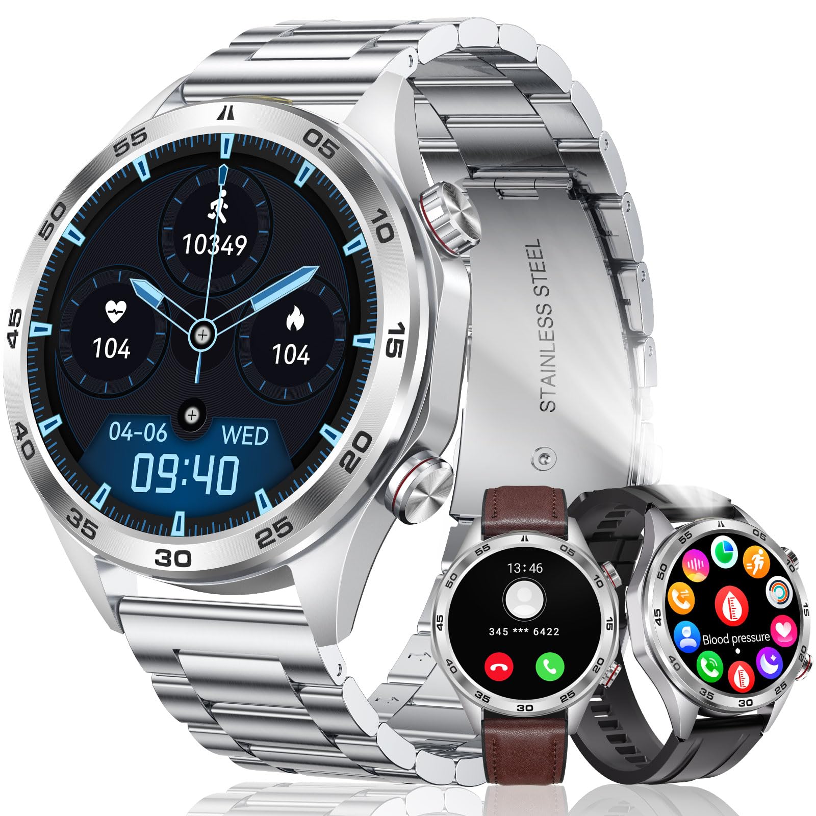 MEGALITH Smartwatch Uomo Orologio Chiamate: Whatsapp Bluetooth Smart Watch Android iOS - Pressione Sanguigna Frequenza Cardiaca Misura - Fitness Sport Tracker Contapassi Argento