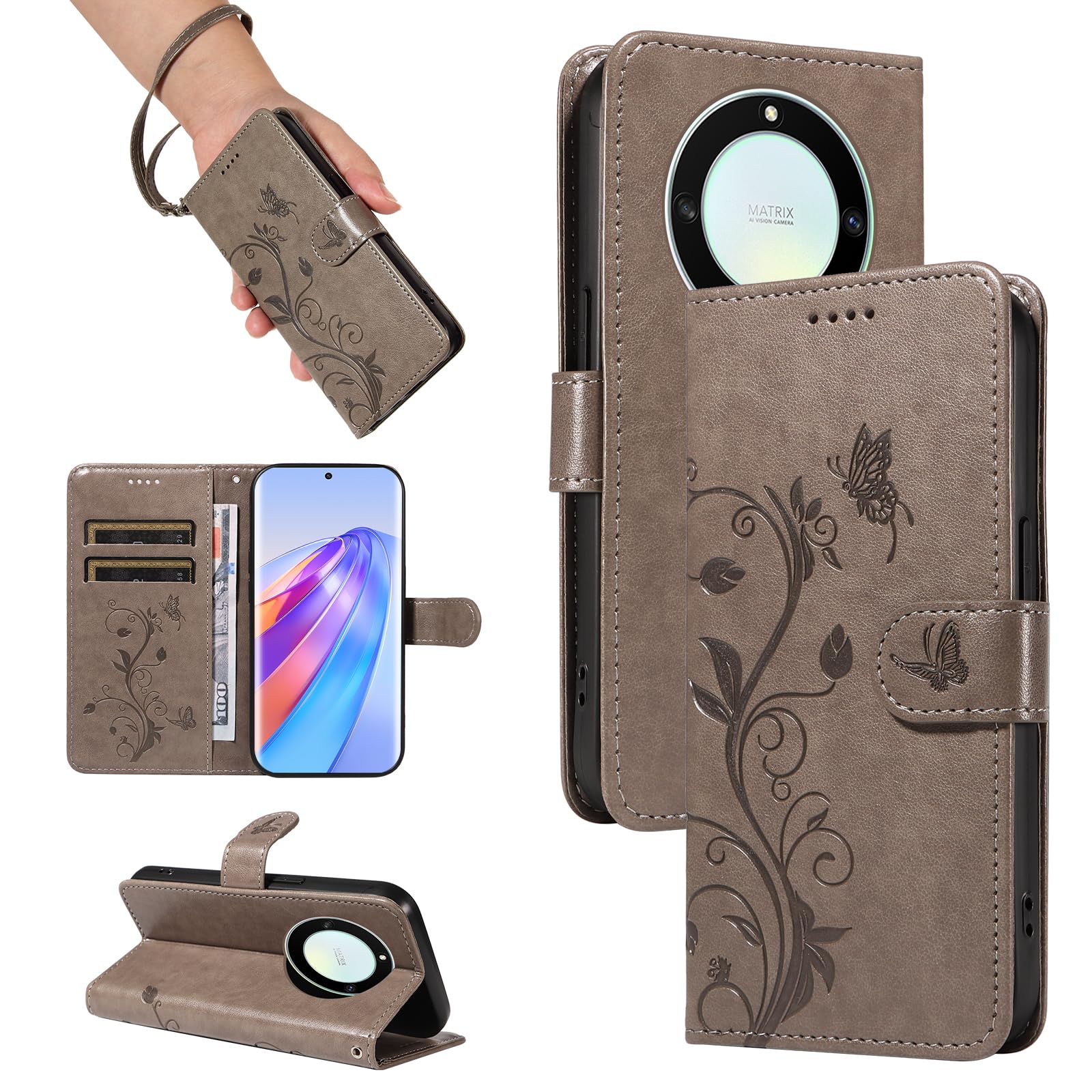 Cover Compatibile con Honor X9A 5G / Honor Magic5 Lite, Premium Pelle PU Portafoglio Flip Libro Custodia per Honor Magic5 Lite [Protezione Completa] - Oro rosa