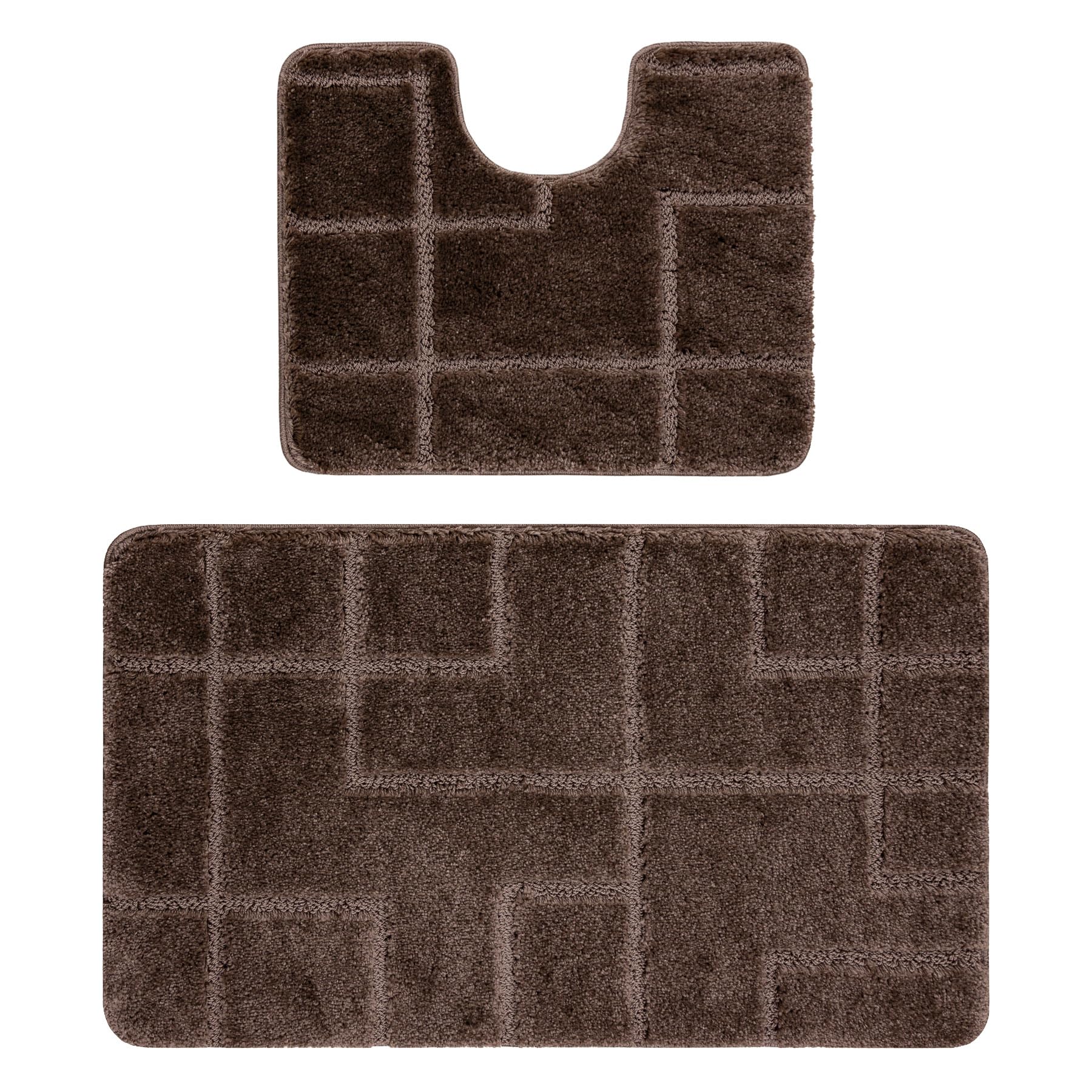 Tapis salle de bain lavable et ultra doux au motif lignes SUPR Lines marron 60x100 cm, lot de 2