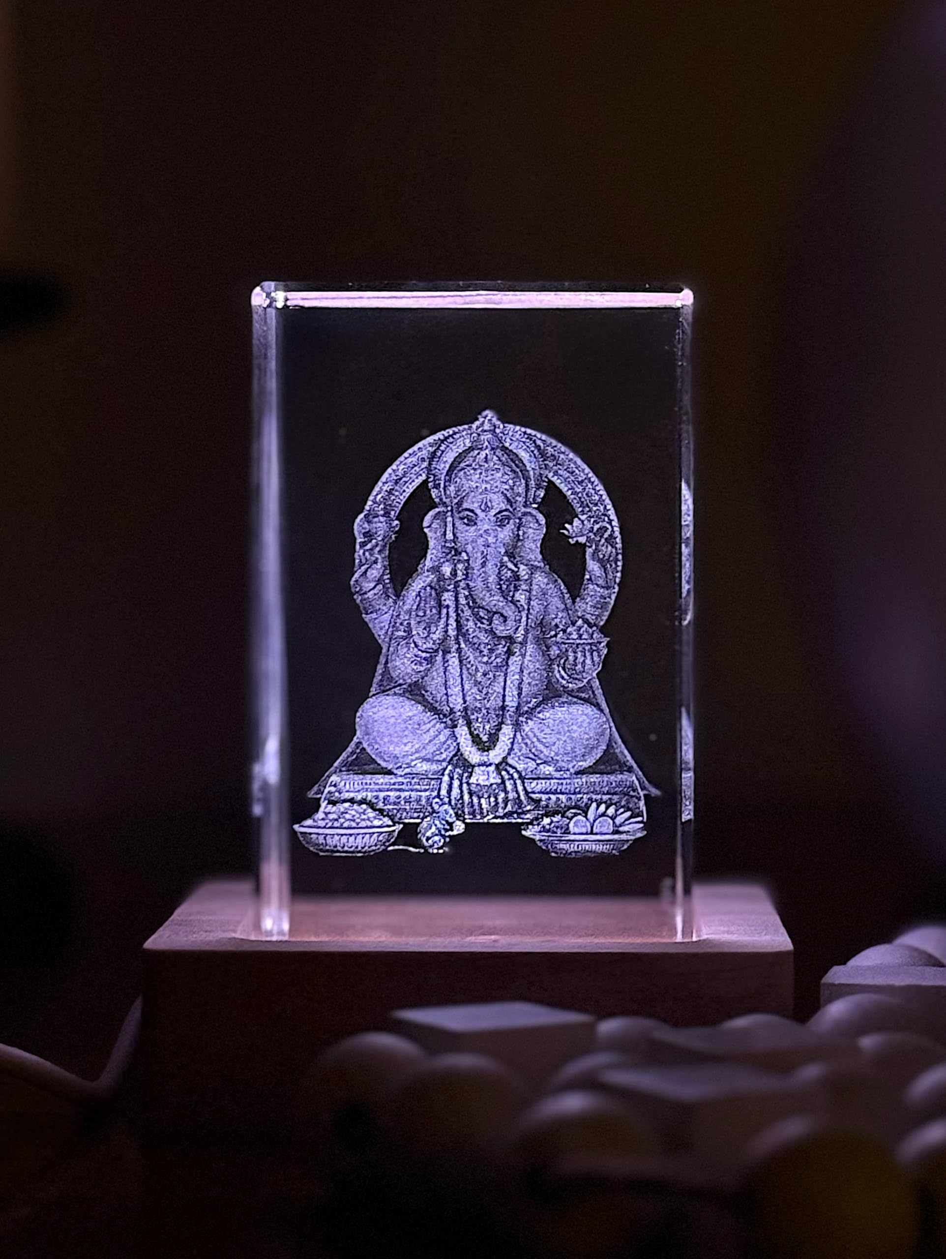3D Crystal Hindu Gods Ganesh Ji Idol Murti Hanuman G Mulitcolor Led Lamp Light for Home Mandir with Wooden Base Hindu Collectible Figurines for New Home Base Not Included (LED Wooden Base Light)