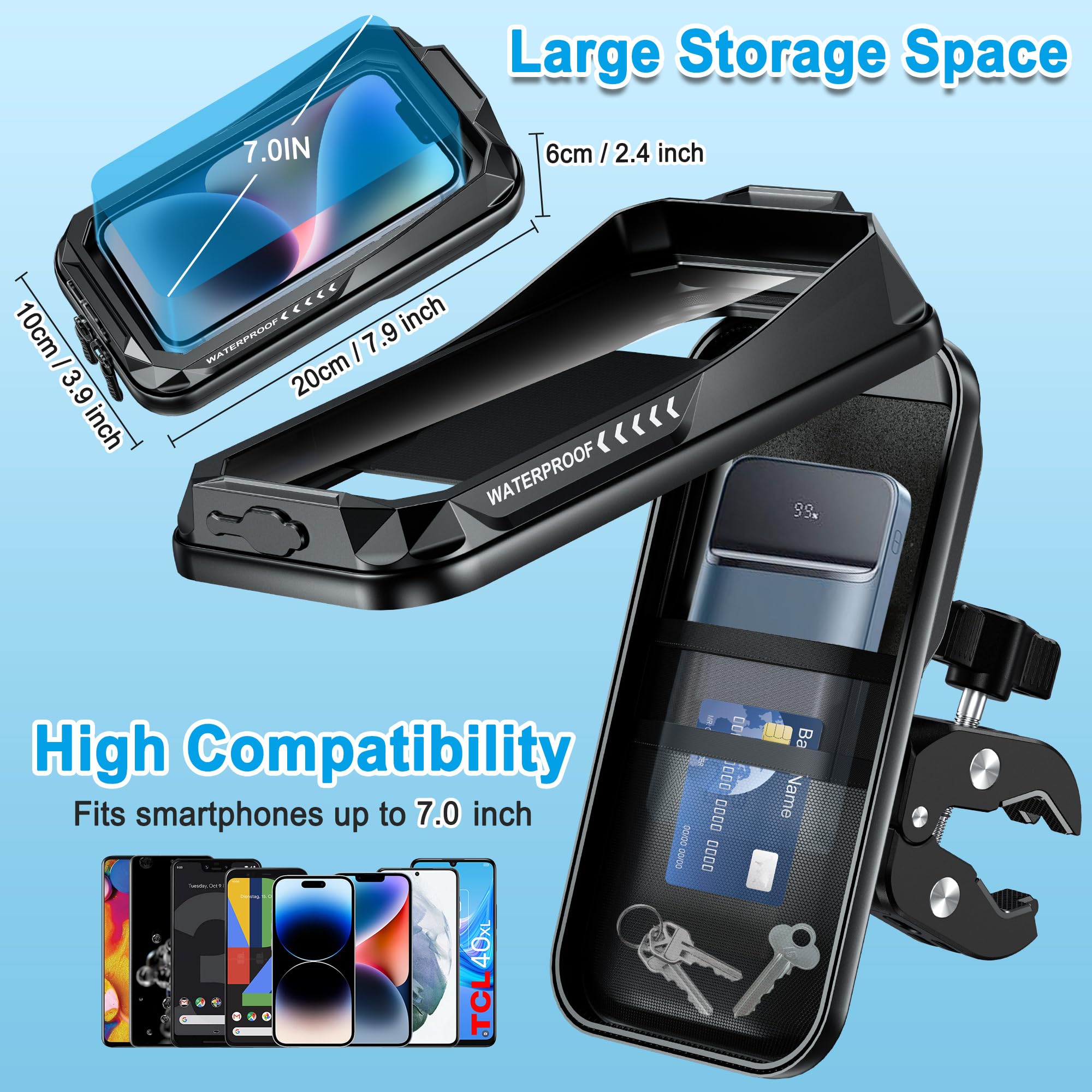 Support Téléphone Vélo Moto Universel 360° Rotation Porte Telephone Velo Guidon Etanche Support Telephone Trotinette Electrique Scooter avec Ecran Tactile pour Smartphones