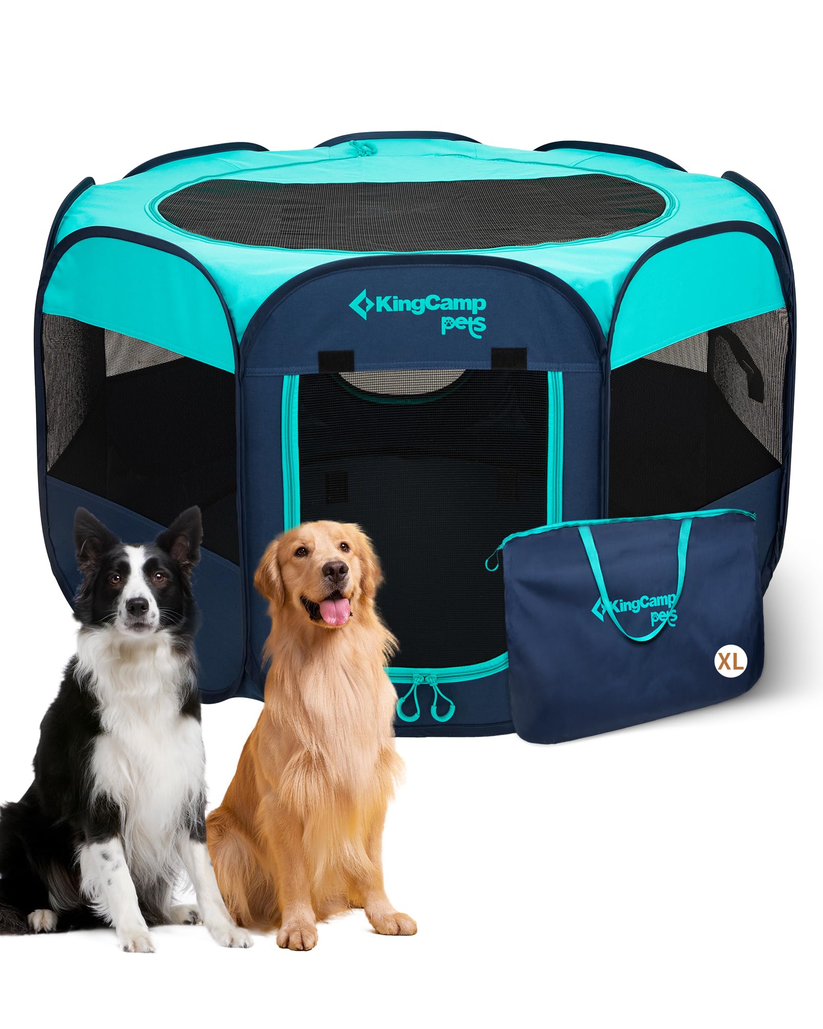 KingCamp Dog Playpen, Portable Foldable Cat Kitten Puppy Tent Crates 29"/36"/50" Pop Up Pet Playpen with Zippered Bottom & Cover for Indoor Outdoor Use (X-Large, Green)