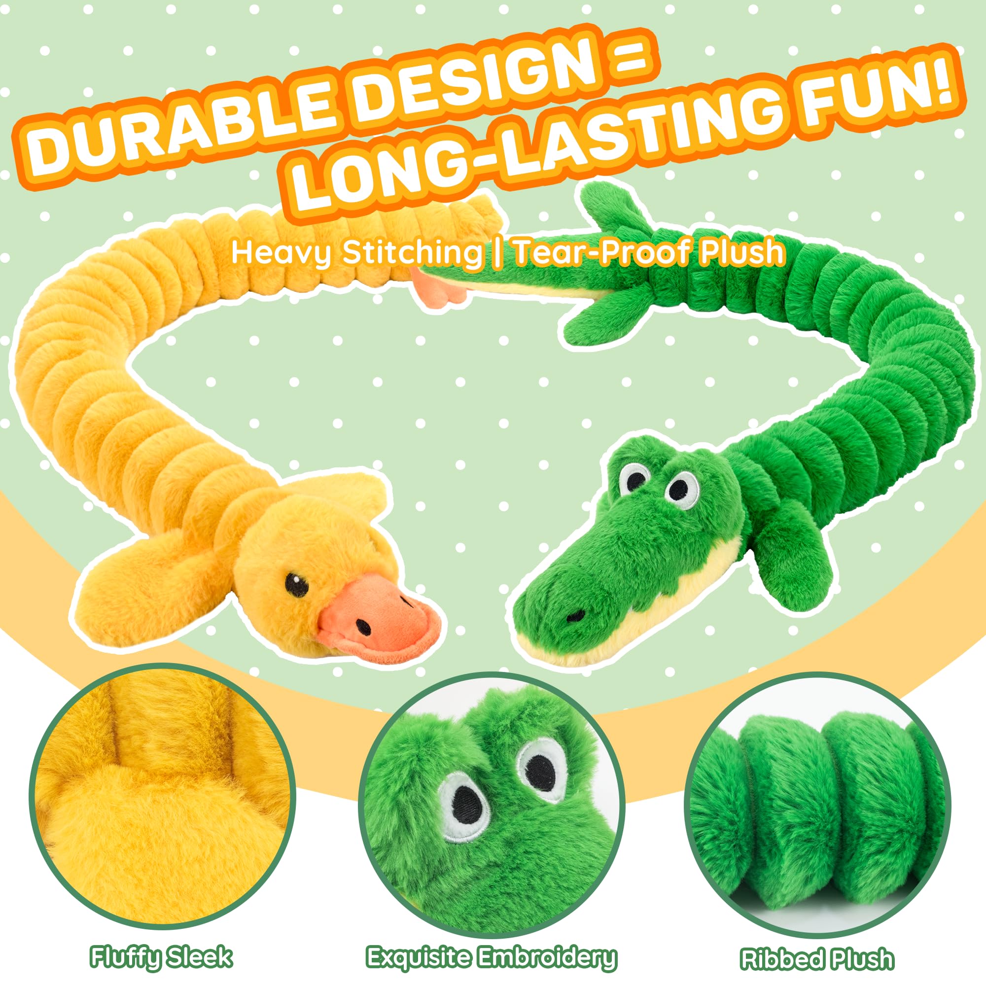 LECHONG Lot de 2 jouets couineurs extra longs de 102 cm pour chien, jouets en peluche à mâcher avec double couinement pour mâcheurs agressifs de petite, moyenne et grande taille, jouets interactifs