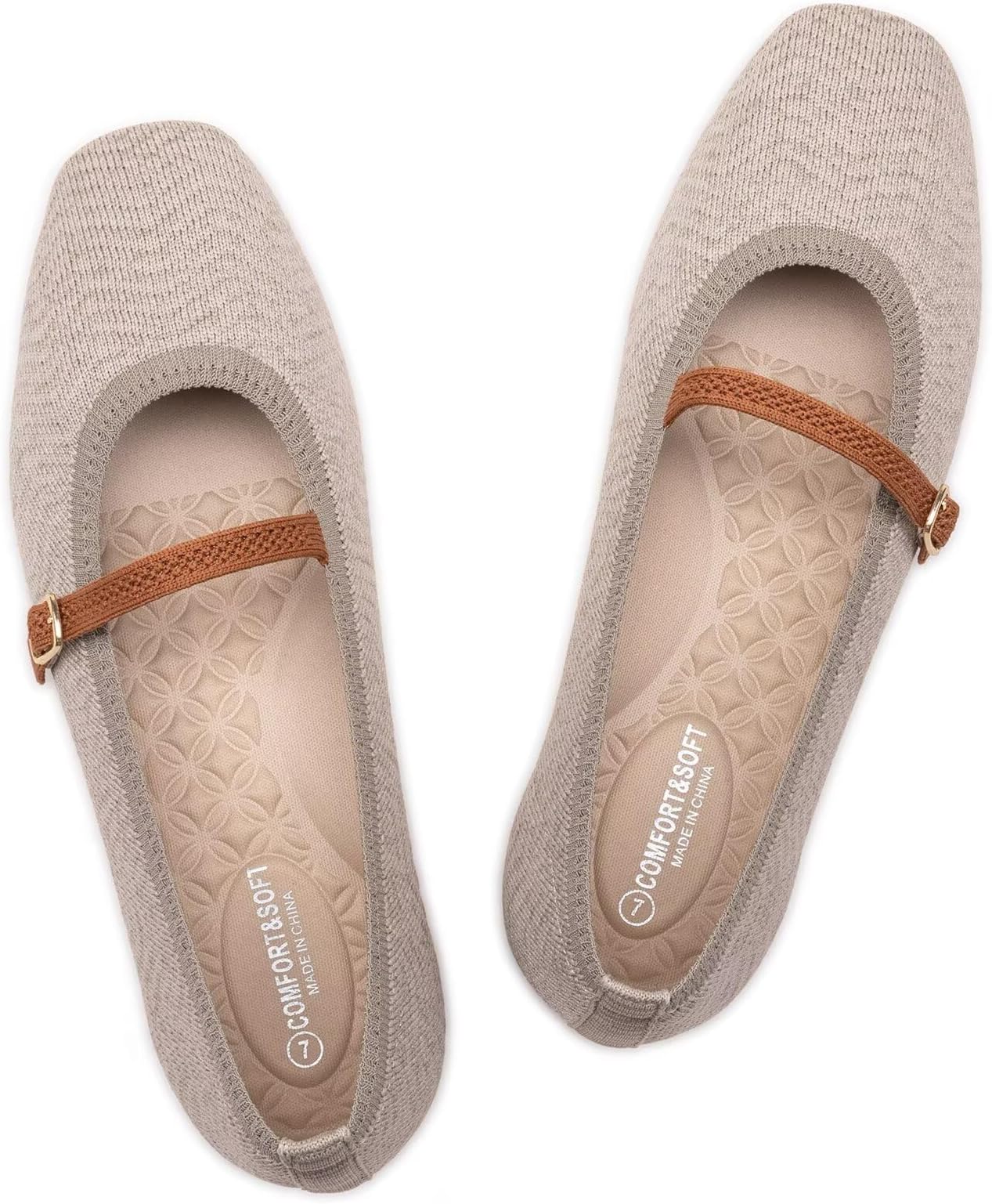 Mary Jane Women Flat Shoes Slip on Square-Toe Washable Shoes Comfortable for Dressy and Work with Ankle Strap