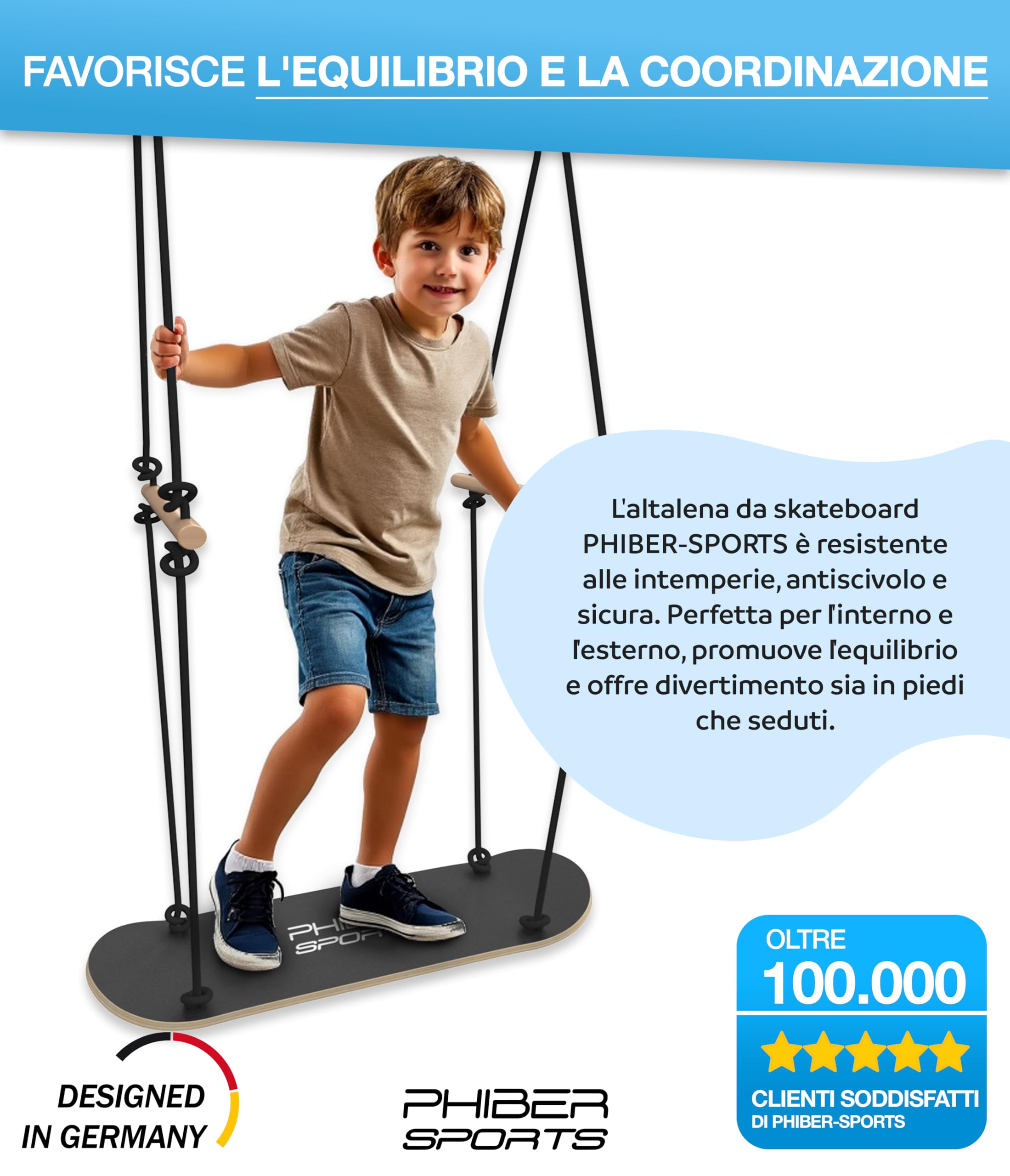 PHIBER-SPORTS Altalena per skateboard per bambini, durevole, resistente alle intemperie, antiscivolo, in piedi e seduti, accessori per altalena in legno, altalena per nave, doppia altalena