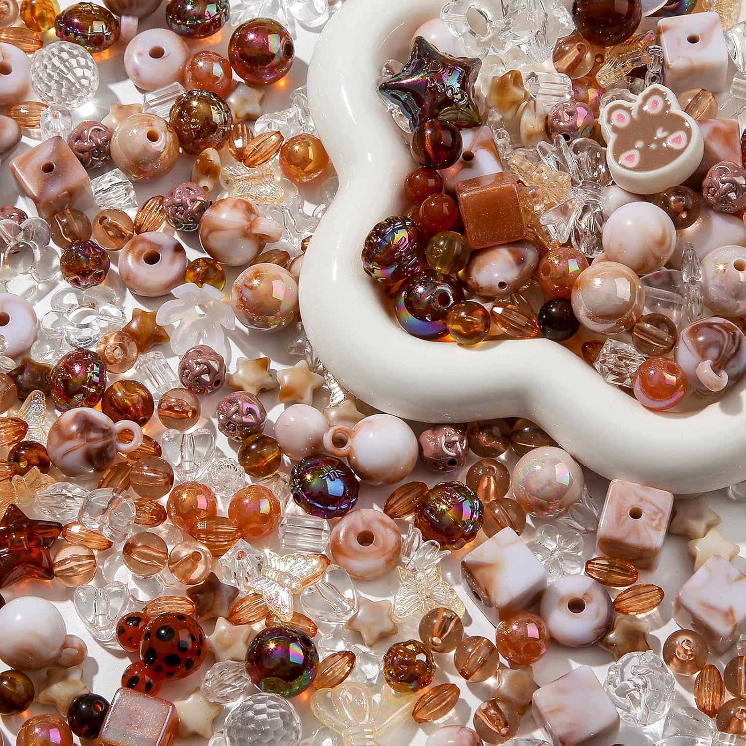 500g Acrylic Assorted Beads Flower Star Butterfly Candy Acrylic Kawaii Beads for Keychain Bracelets Jewelry Making DIY Plastic Crafts (Brown) - Image 3