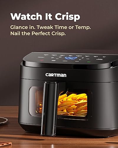 Miniatura 6 de Cartman Freidora de aire compacta de 4QT, freidora de aire pequeña ultraplana de 6.7 pulgadas de altura, diseño de flujo de aire ajustable, ventana