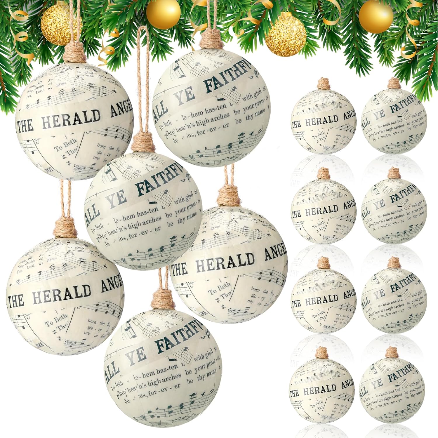 12 Pcs 3.15 Inch Christmas Tree Music Notes Ornament Vintage Balls Music Themed Merry Christmas Hanging Decorations Xmas Festive Pendant Home Decoration