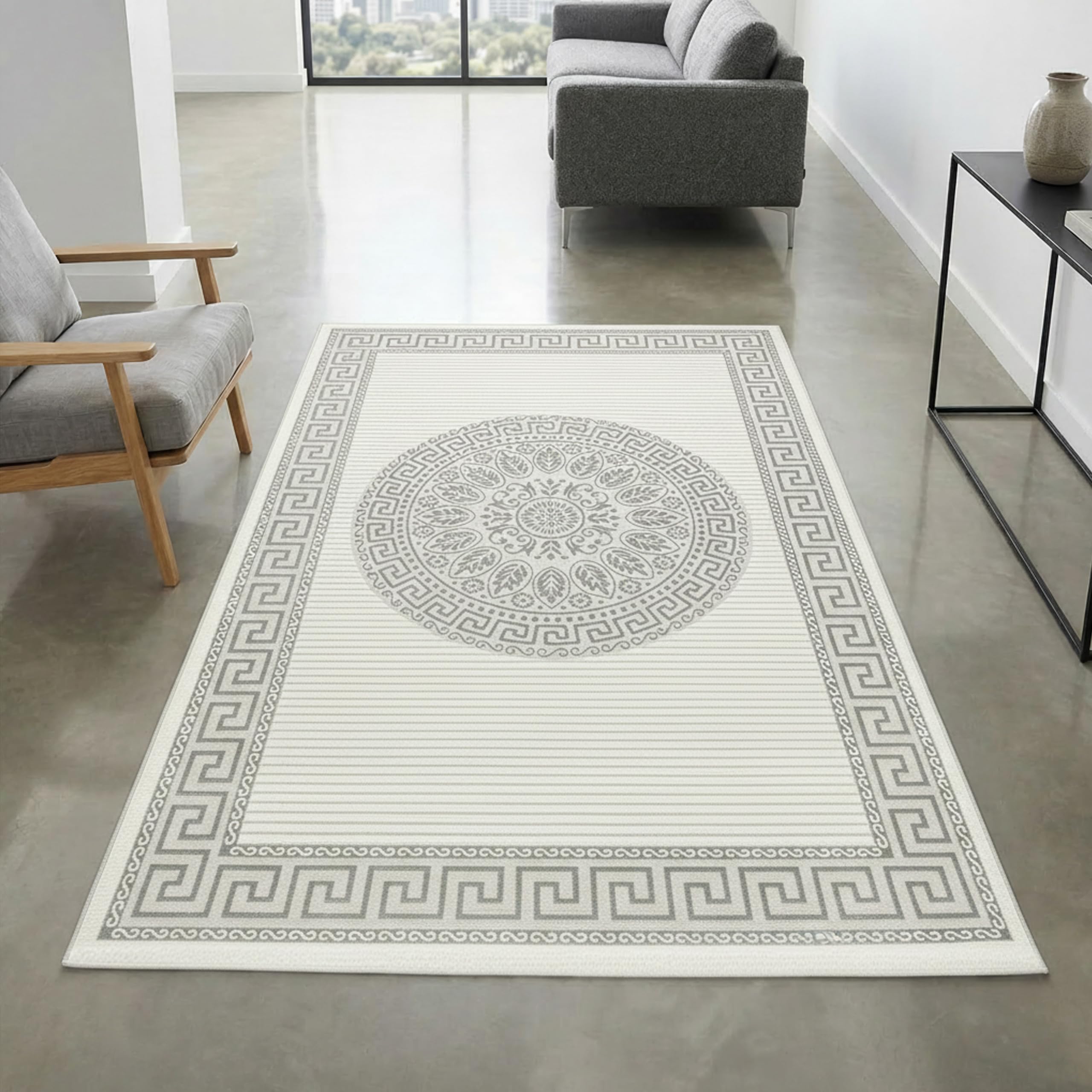 CARPETIA Alfombra de la Sala de Estar Oriental Moderna Elegante Brillante Pasillo Corredor Corto Oriental de Pelo Corto Pasillo Crema Gris 60x110 cm