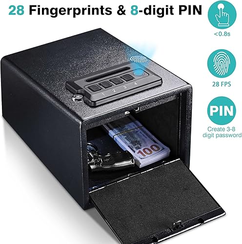 Miniatura 3 de Caja fuerte biométrica para pistolas, dispositivo de seguridad para armas de fuego con bloqueo de huellas dactilares o almohadilla para llave,
