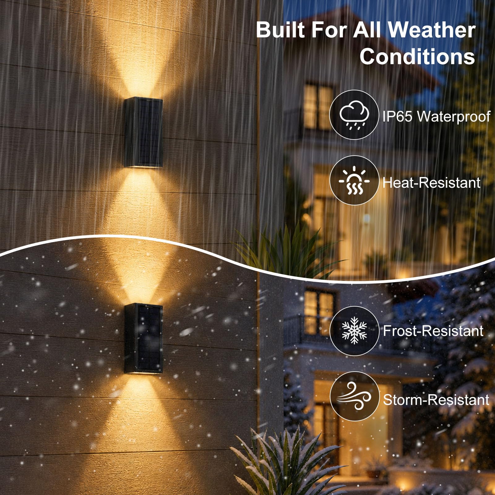 Lacasa Luz Solar Exterior de Pared, 4 Pack 2 Modos Luces Solares Apliques | 2 Colores en 1 (2700K/6500K), Impermeable IP65, Up & Down Iluminación Auto On/Off, LED Lampara Solar para Jardin Garaje Patio